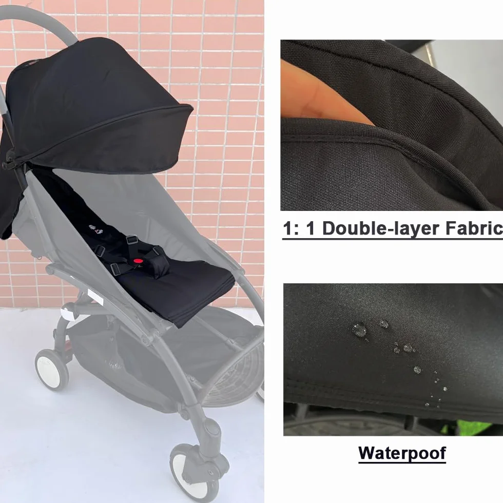 Cuscino per seggiolino e tettuccio per passeggino compatibile con Babyzen YOYO 2 e YOYO+, kit di ricambio per accessori per passeggino, tessuto impermeabile a doppio strato (nero)