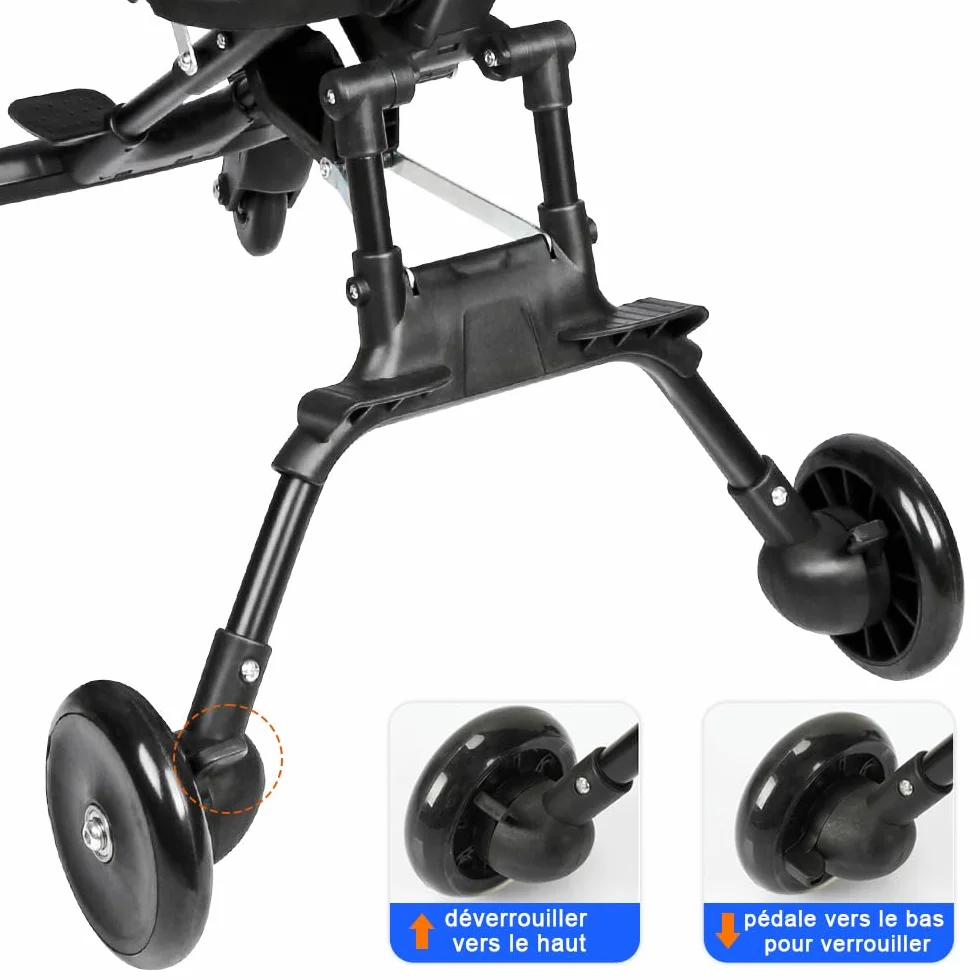 Passeggino a canna ultra leggero pieghevole 25 kg regolabile nero+grigio