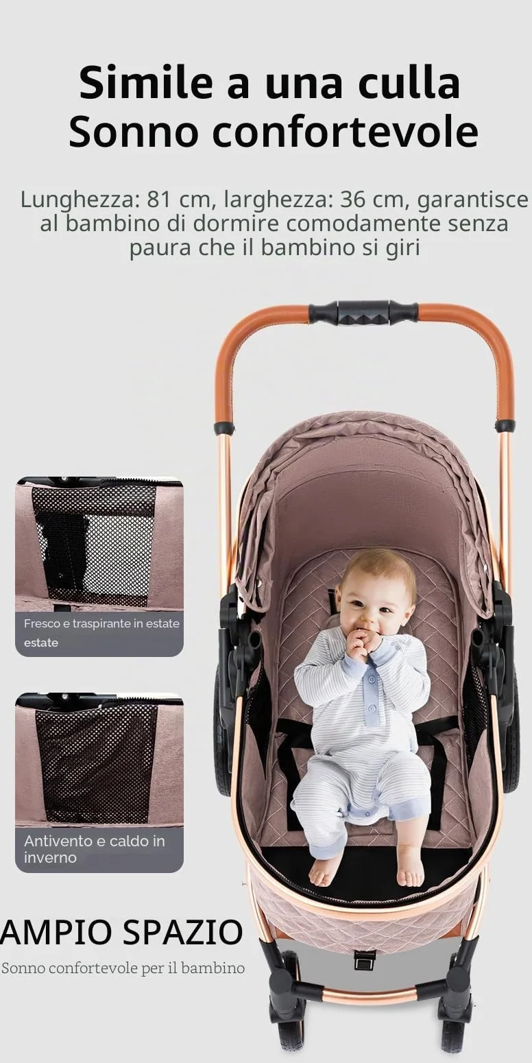 YAZOCO Passeggino Trio 3 in 1 Carrozzina Ovetto Pieghevole Set Viaggio Khaki