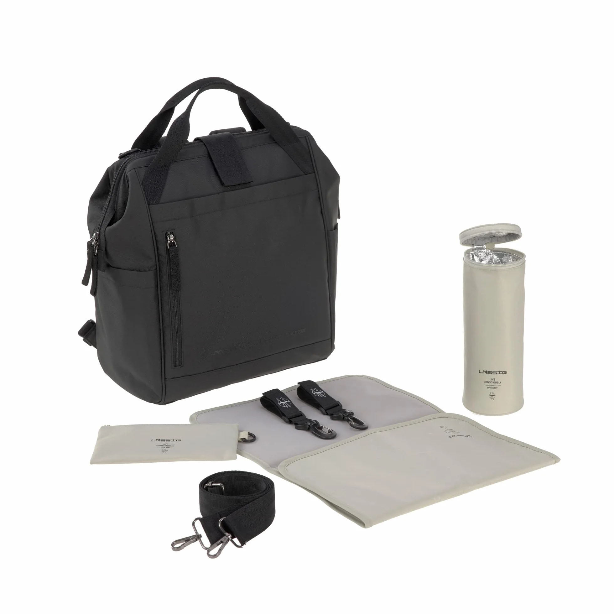 Lässig 1103034000, Zaino fasciatoio per bambini Borsa fasciatoio con accessori per il cambio Zaino con fasciatoio prodotto in modo sostenibile/Goldie Up Backpack black