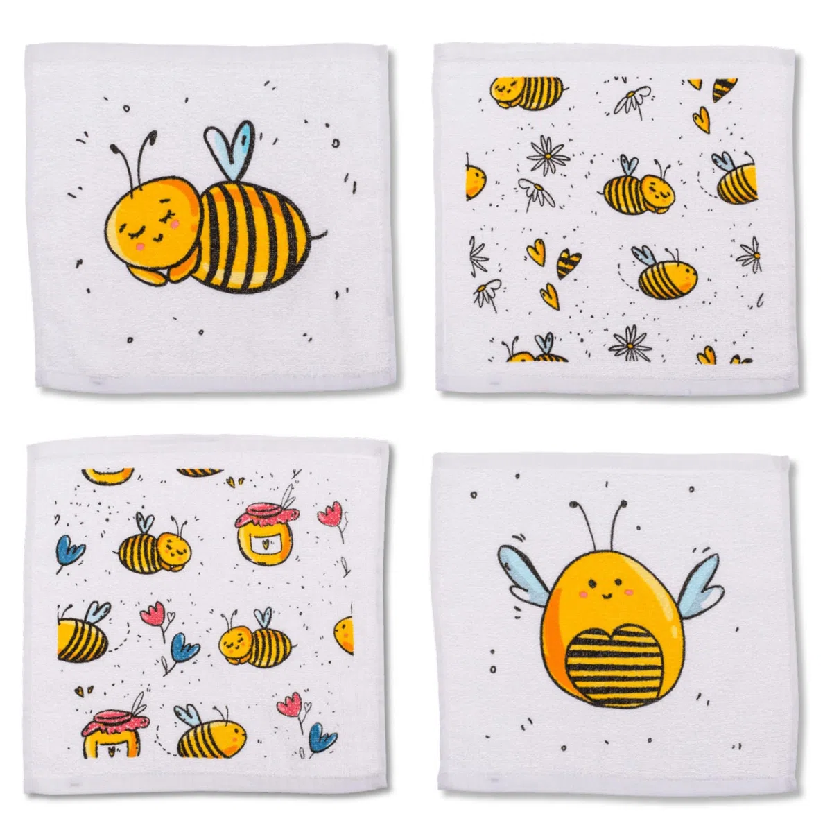Bada Bing Set di 12 asciugamani magici a tema ape – Guanti magici in cotone con gancio, asciugamano magico per bambini, circa 30 x 30 cm, 4 scomparti, regalo di compleanno