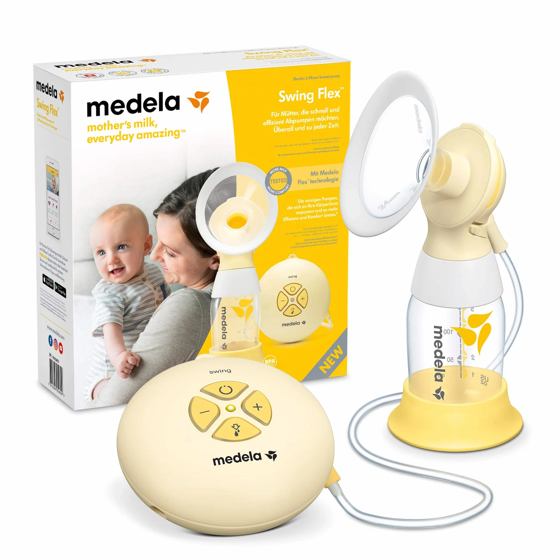 Medela Swing Flex Tiralatte Elettrico Singolo, Design Compatto e Portatile, con Coppe PersonalFit Flex e Tecnologia Medela 2-Phase Expression