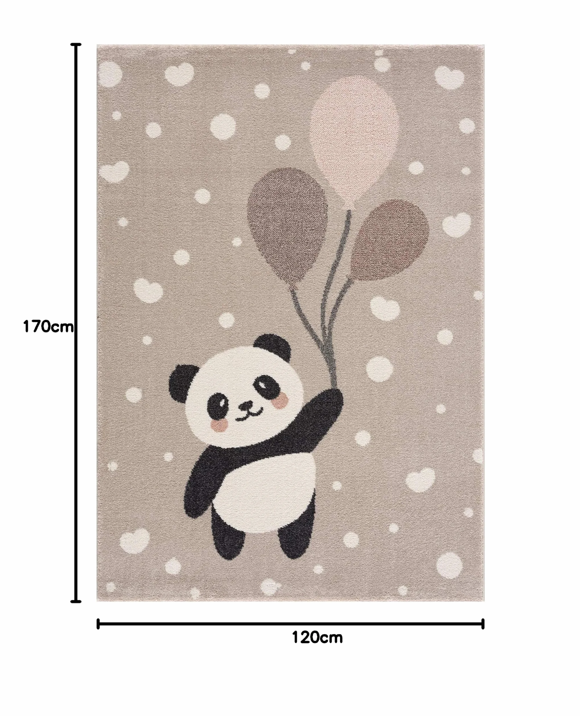 Jimri Tappeto per la cameretta dei bambini con orsetti, panda, pois, cuoricini e palloncini, tappeto per bambini - Crema, 120 x 170 cm