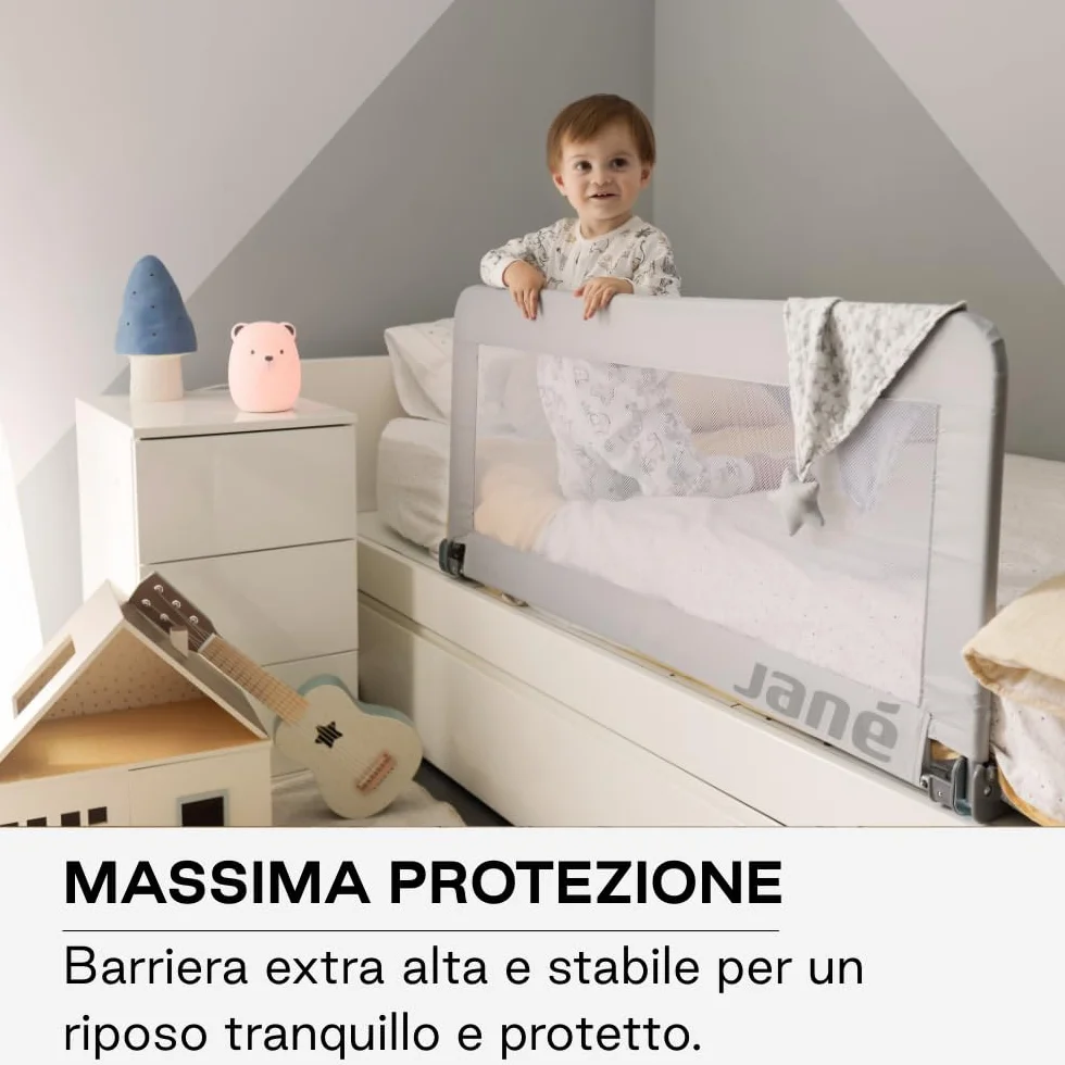 Jané Sponda Letto Ribaltabile 140 cm Extra Alta Traspirante Pieghevole con Borsa Trasporto Grigio