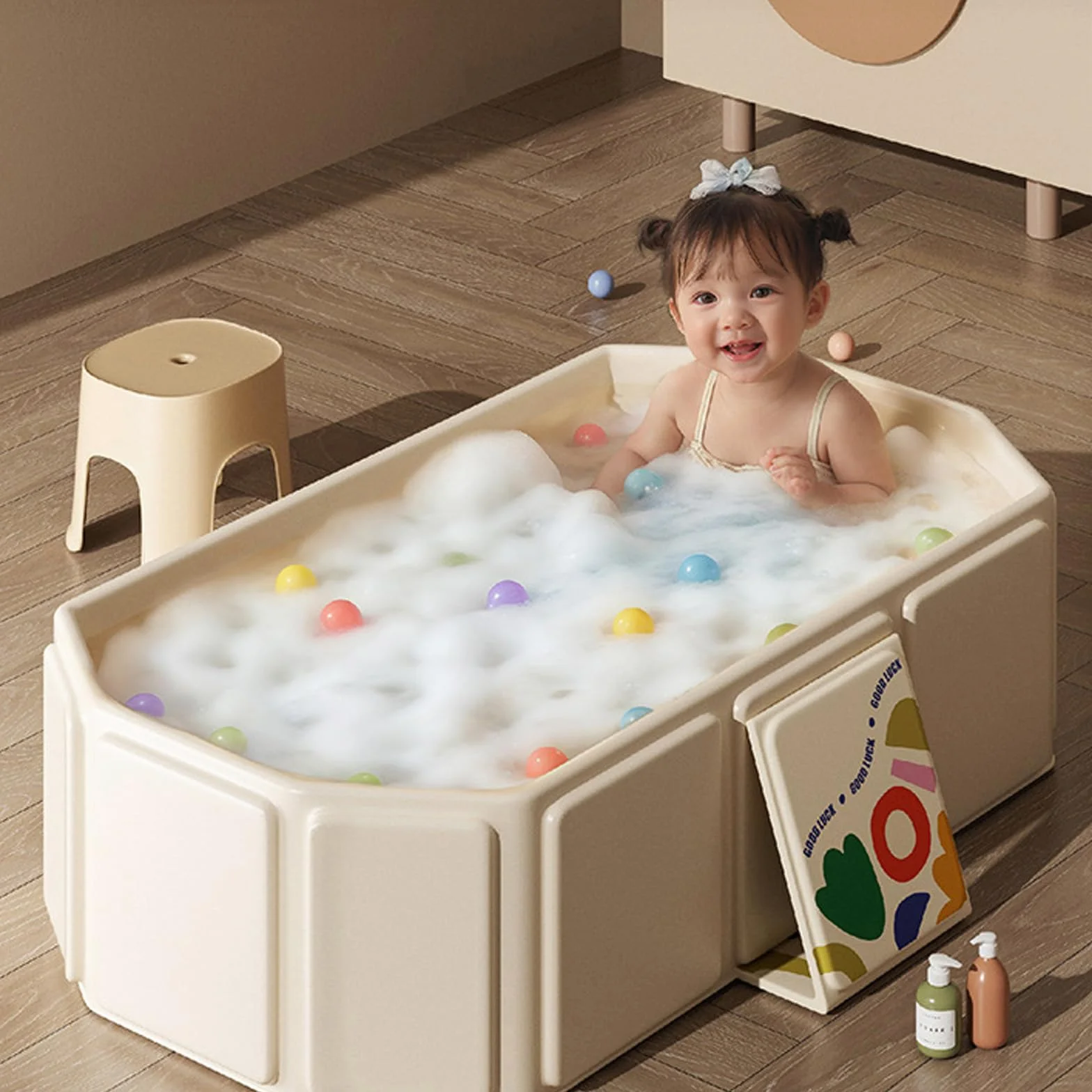 Vasca da Bagno Pieghevole per Neonati, Vasca da Bagno Pieghevole con Tappo di Scarico E Piedini di Supporto, Facile da Riporre in Piccoli Spazi, Vasca Portatile, Green