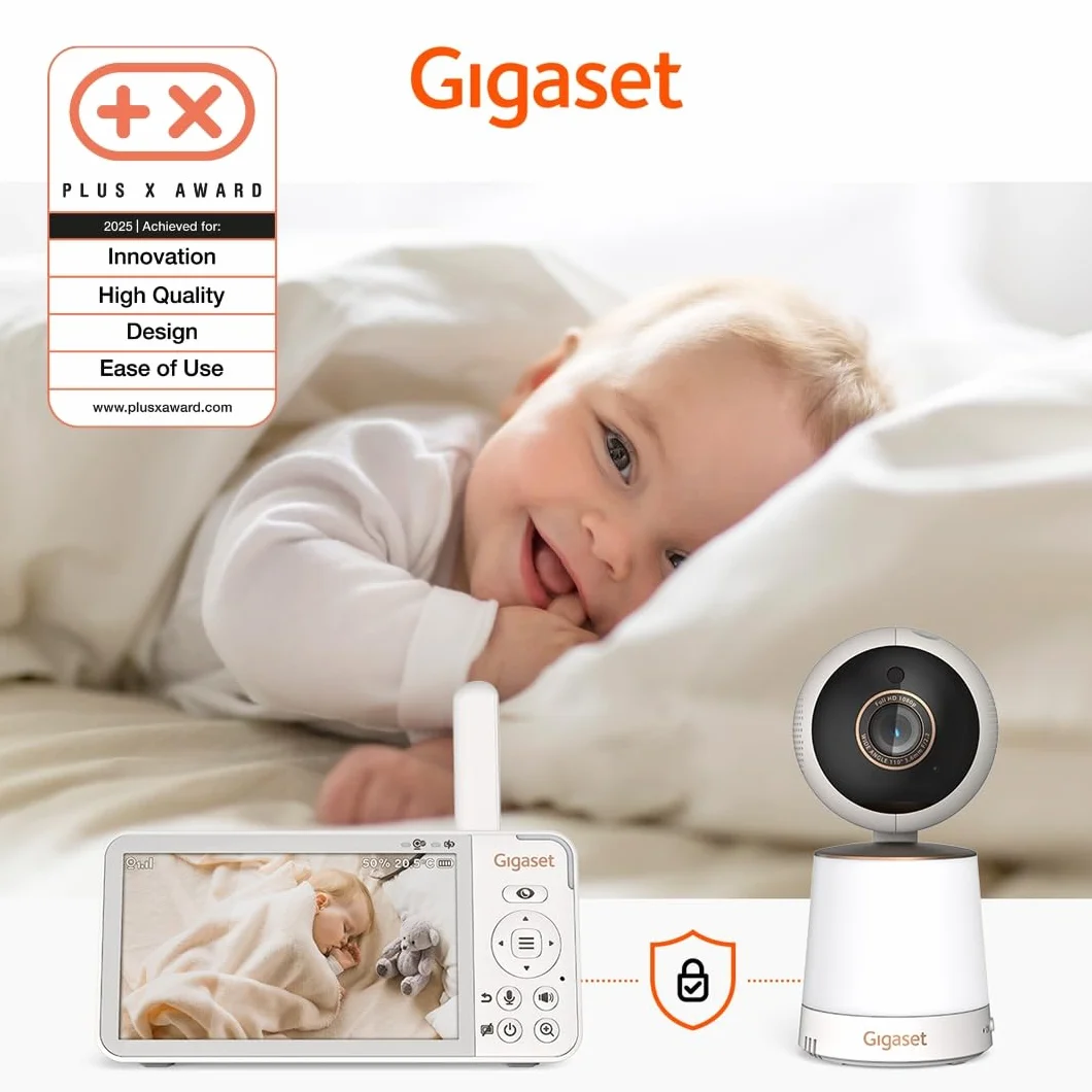 Gigaset BABY 500 Video – Videocamera con trasmissione video HD –Tecnologia FHSS sicura–Schermo LCD IPS da 5"-lunga durata della batteria-modalità visione notturna,Cream White/Bronze[Versione Italiana]