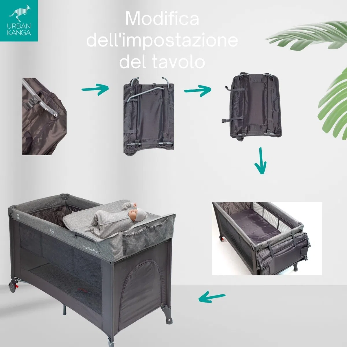 Urban Kanga QK Plus Lettino de Campeggio Neonato con Fasciatoio (QK Plus, Grigio)