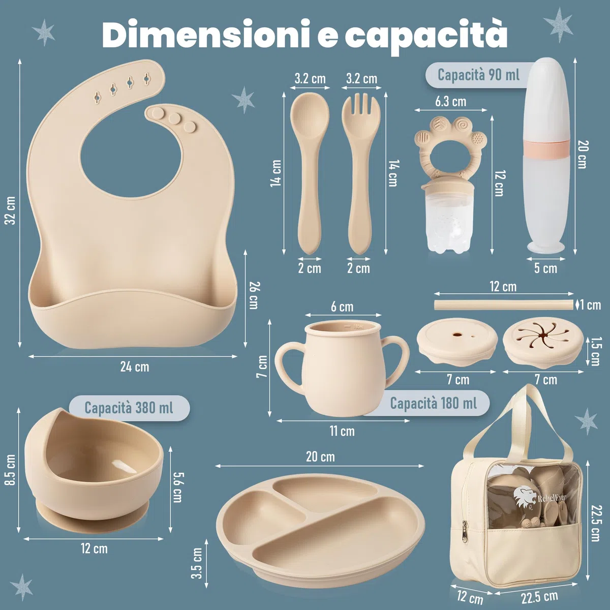 Set Pappa Svezzamento - Set Svezzamento Prima Pappa - Set Svezzamento Neonati - Set Neonato - Cucchiaino Svezzamento con serbatoio dosatore e Ciuccio per Frutta Neonati incluso - Piatto Svezzamento
