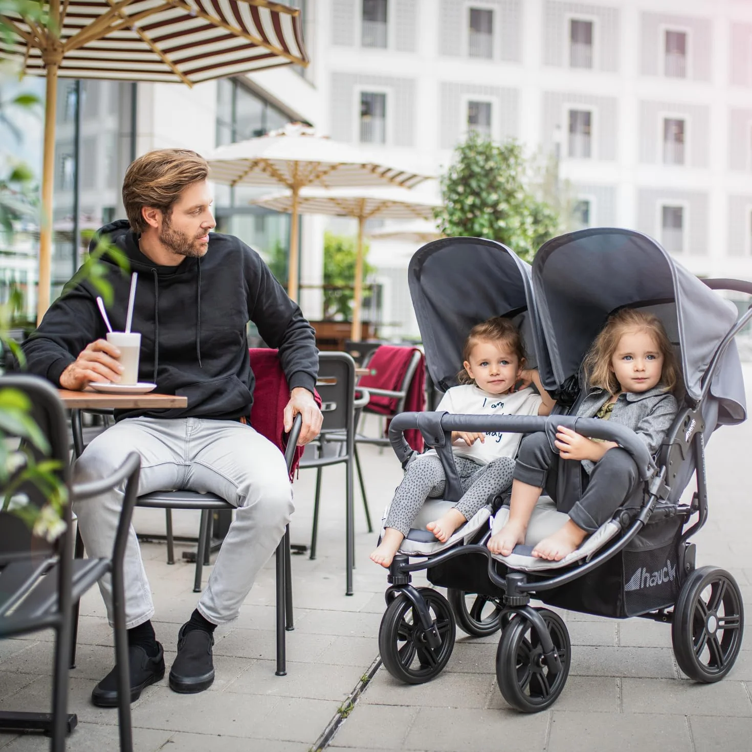 Hauck Roadster Duo SLX Passeggino Gemellare Doppio Dalla Nascita Fino a 30 kg Compatibile con Navicella Morbida 2in1 Pieghevole Compatto Grigio Argento