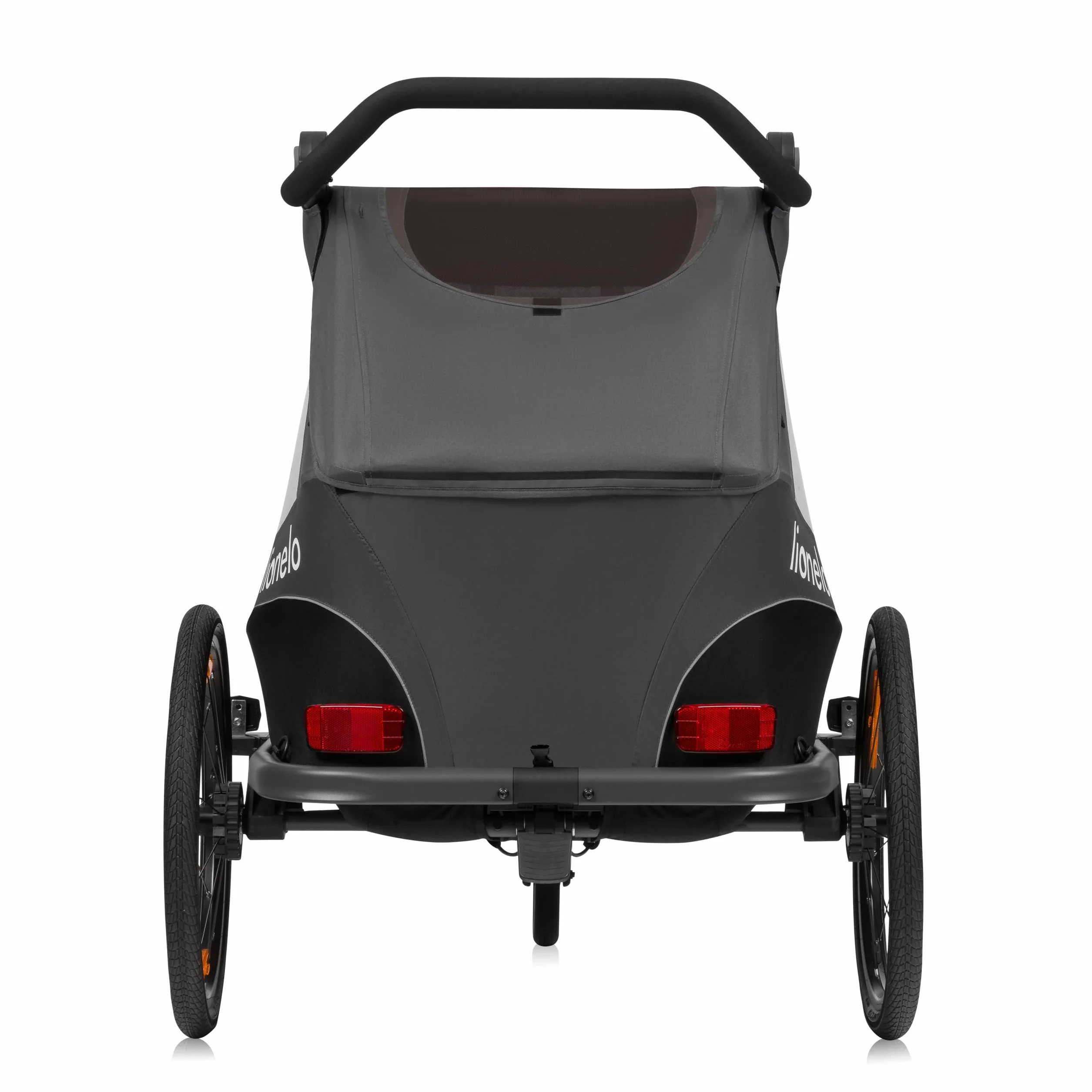LIONELO CAMA Rimorchio per bicicletta 2 in 1 con funzione passeggino per 2 bambini 22 kg sospensioni ruote grandi tettuccio impermeabile