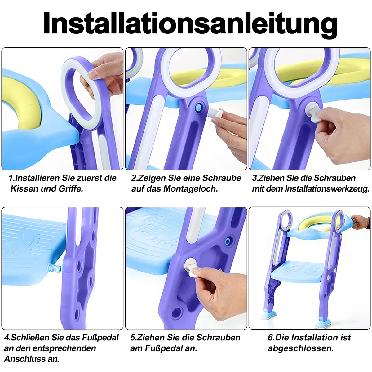 ACXIN Sedile WC per bambini con scale, vasino pieghevole, addestratore per WC regolabile con cuscino in poliuretano e maniglia, vasino per bambini, blu e viola