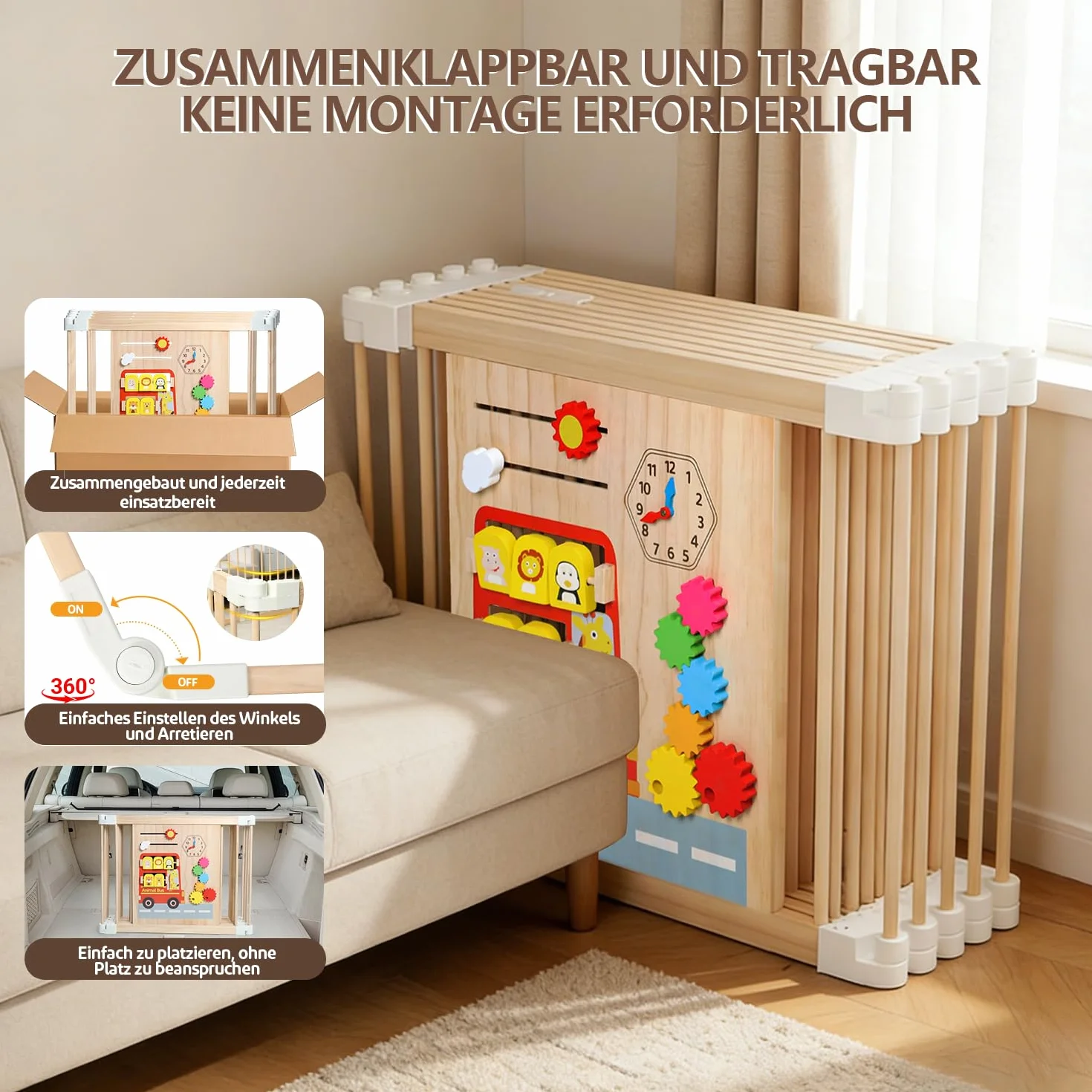 Box Bambini in Legno, Grande Recinto per Bambini Pieghevole con Porta, Regolabile Dimensioni&Forma, Portatile, Lavagna, Montessori Tavola dei Giocattoli, Sicurezza Centro Attività Espandibile