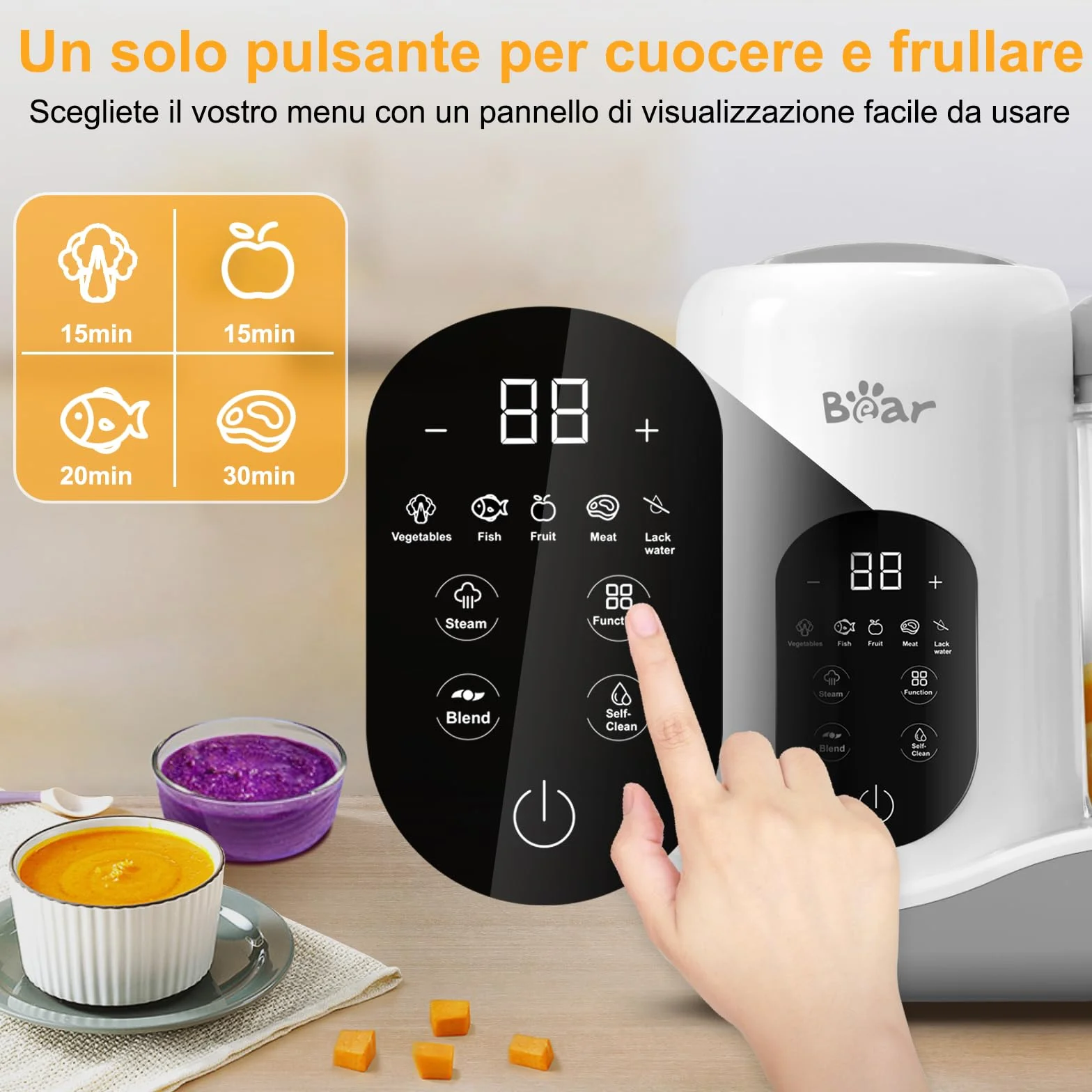 Cuocipappa Multifunzione 7 in 1 per Bebè, Mixer Automatico con Autopulente e Touchscreen