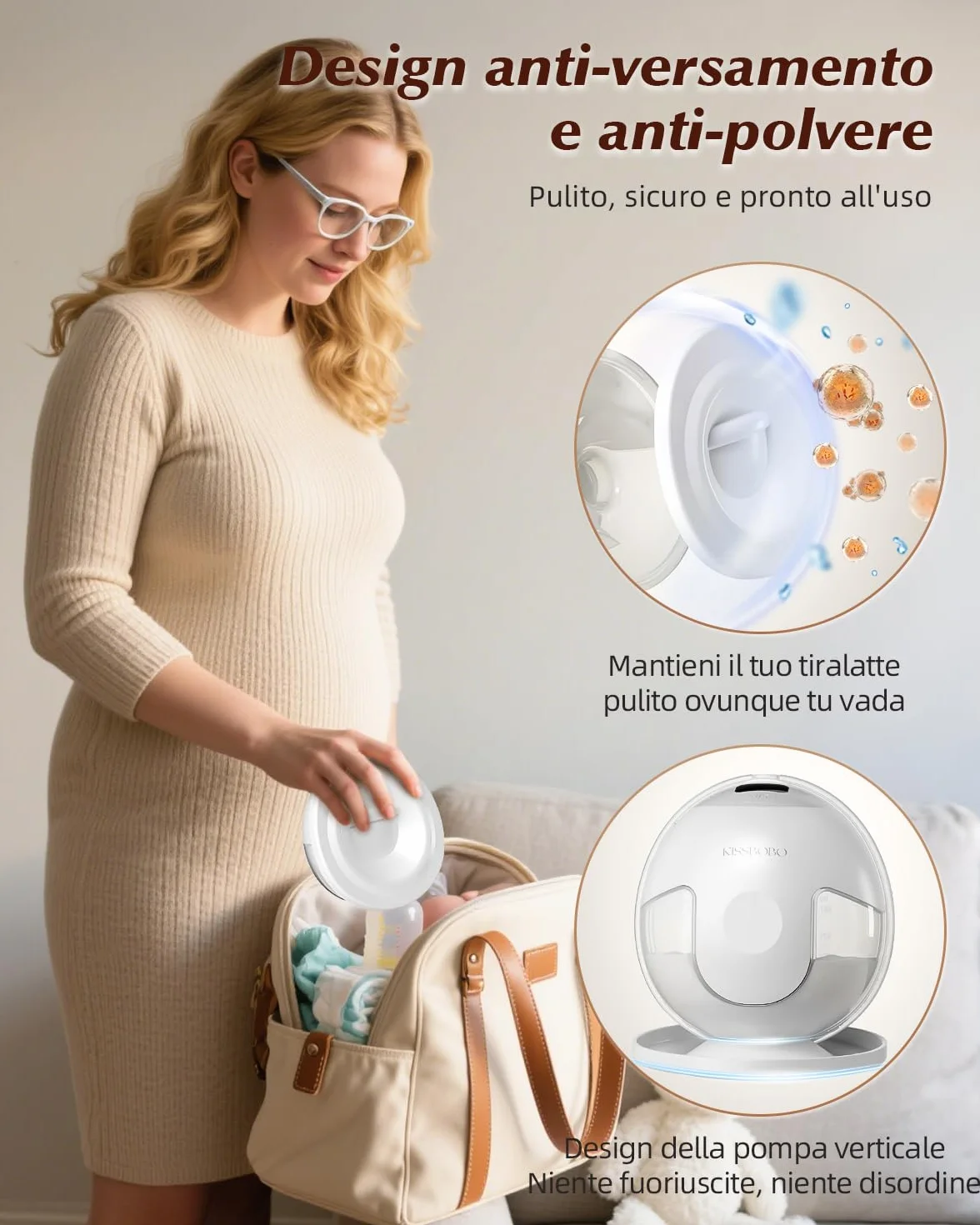 KISSBOBO K5 Tiralatte elettrico doppio 19 livelli 4 modalità 280 mmHg forte aspirazione mani libere bianco 2 pezzi