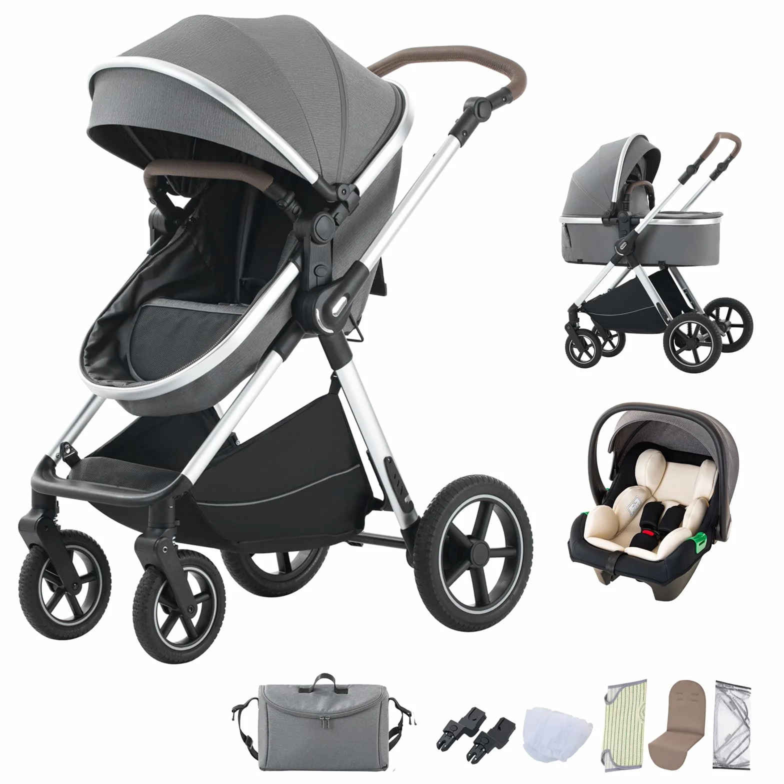 BEBBY passeggino trio 3 in 1 cittadino pieghevole lusso D2-DEEPGREY H2-D
