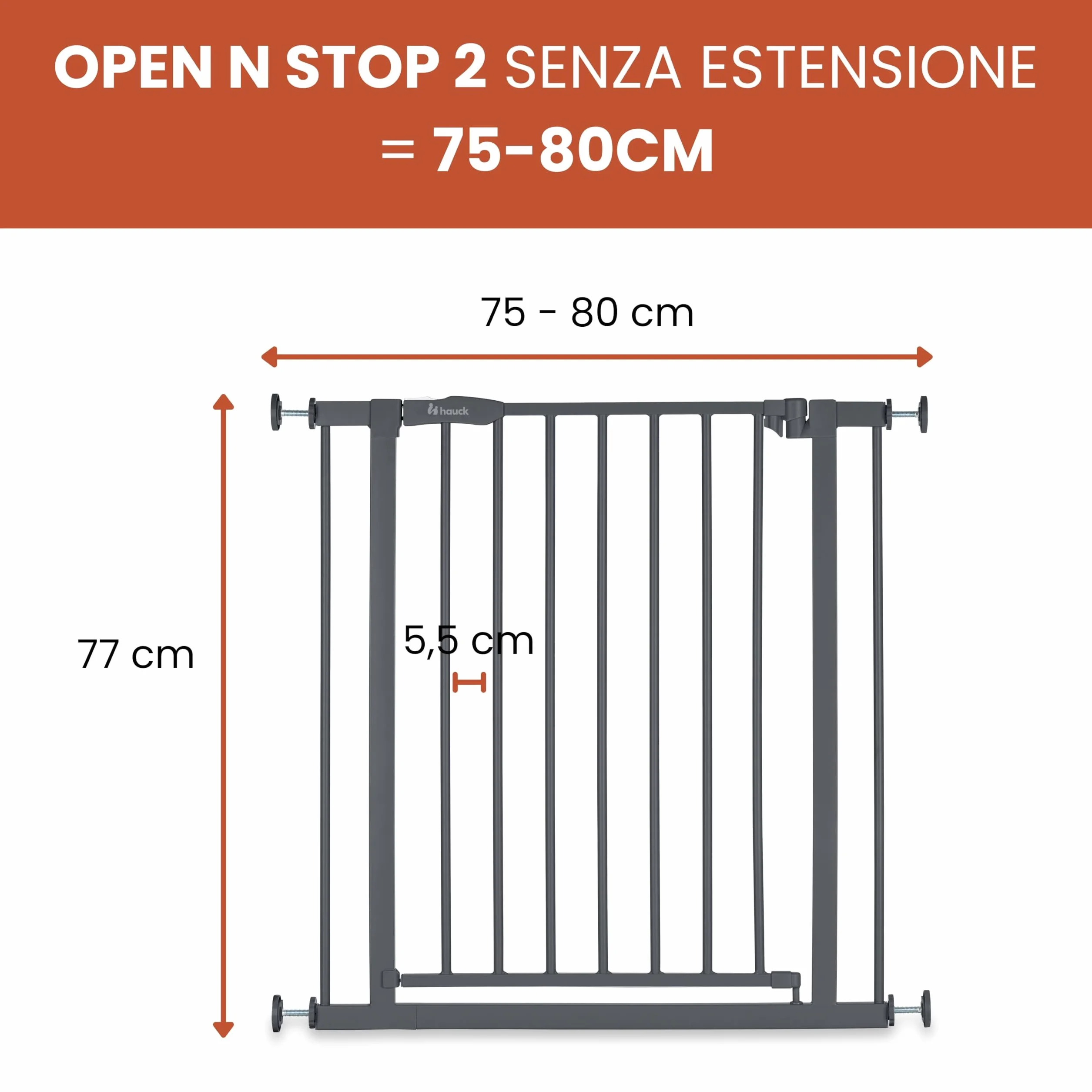 Hauck Open N Stop 2 Cancelletto per Bambini e Cani Larghezza Regolabile 75-80 cm Alto 77 cm