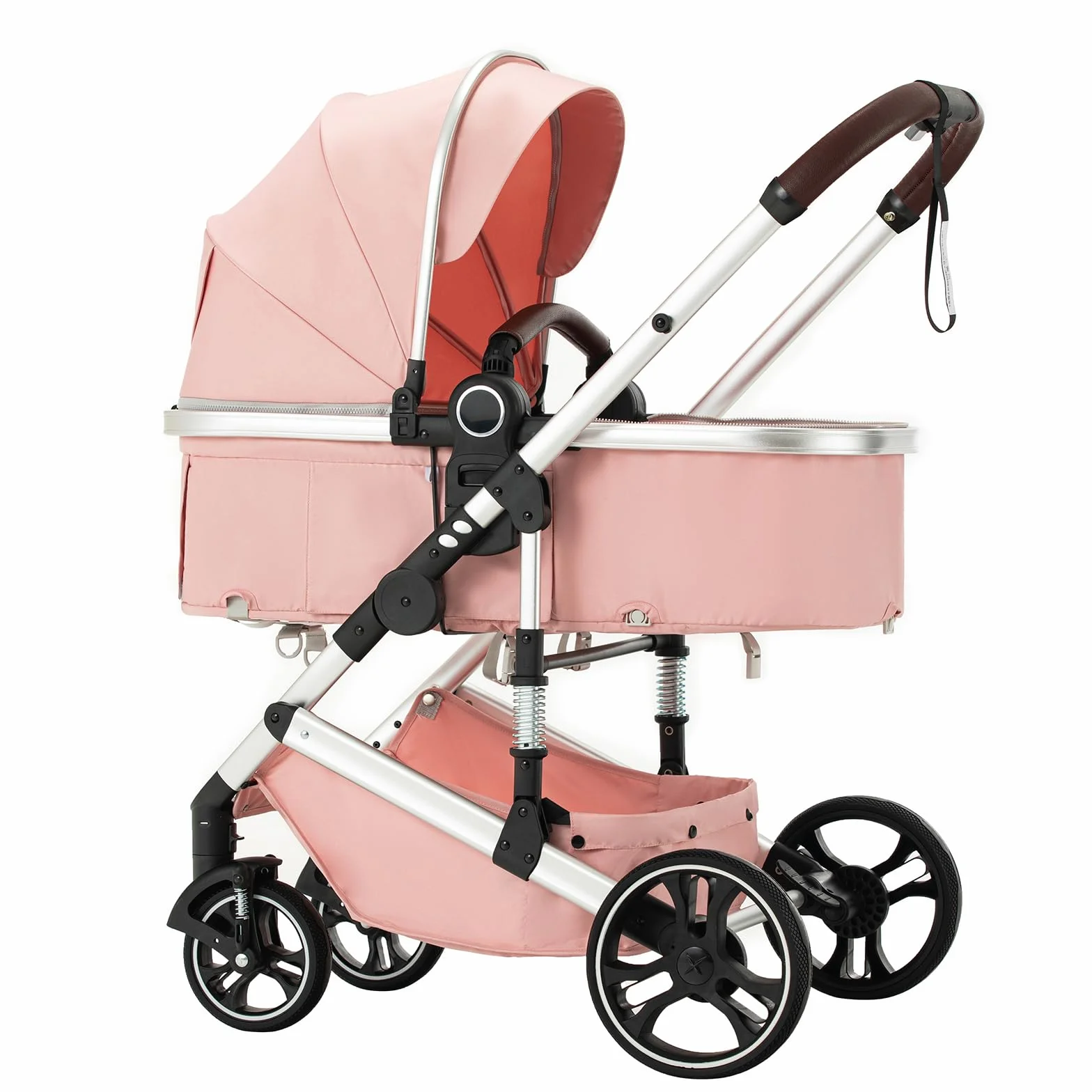Passeggino 3 in 1 Grandi Ruote Pneumatici in Gomma Carrozzina Ovetto Schienale Regolabile Reclinabile (H9/PINK)