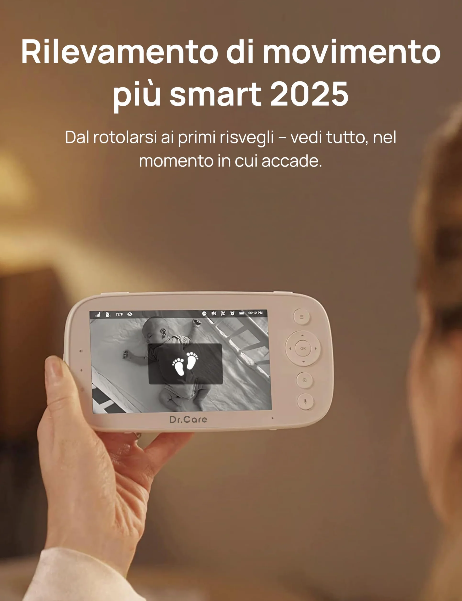 Dr.Care Baby Monitor Video e Audio – Senza WiFi a bassa radiazione, rilevamento movimenti, schermo HD 1080P da 5", visione notturna & pan-tilt, batteria lunga durata 5000mAh, VOX, audio bidirezionale
