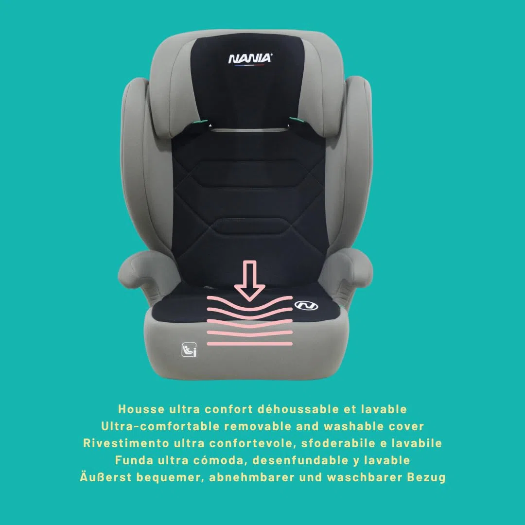 NANIA Belem, Seggiolino auto, 2 in 1, i-Size, 100-150 cm, da 3,5 a 12 anni, da 15 a 36 kg, cintura di sicurezza a 3 punti, Protezioni laterali, Poggiatesta Regolabile 9 Posizioni-non reclinabile