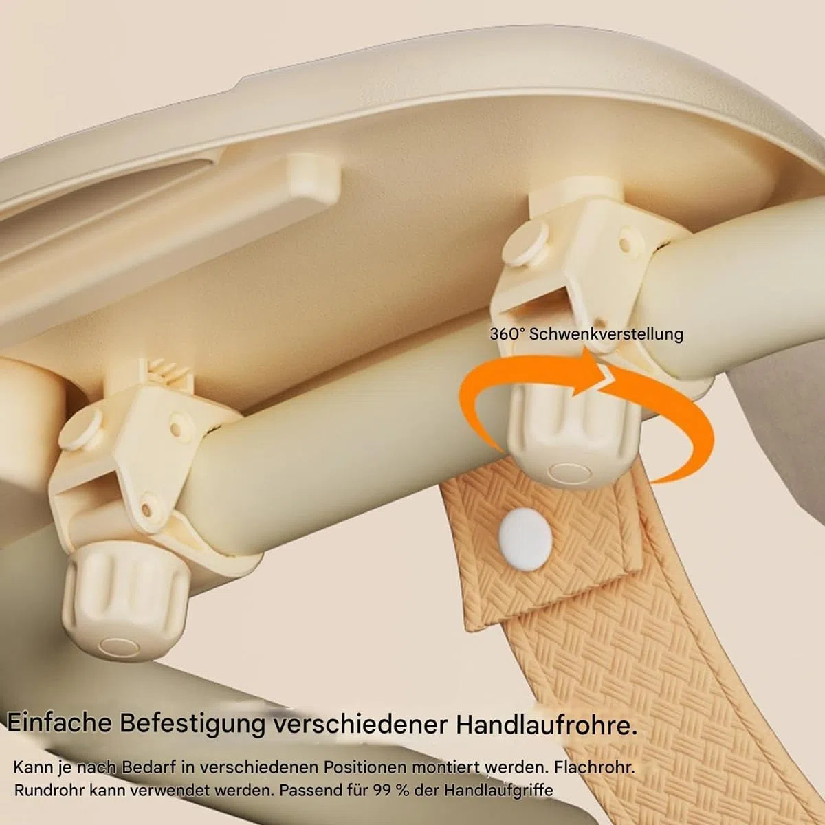 Vassoio per snack per passeggino con portabicchieri, 3 in 1, rimovibile, universale, regolabile, accessorio per passeggino, fissaggio sicuro (beige)