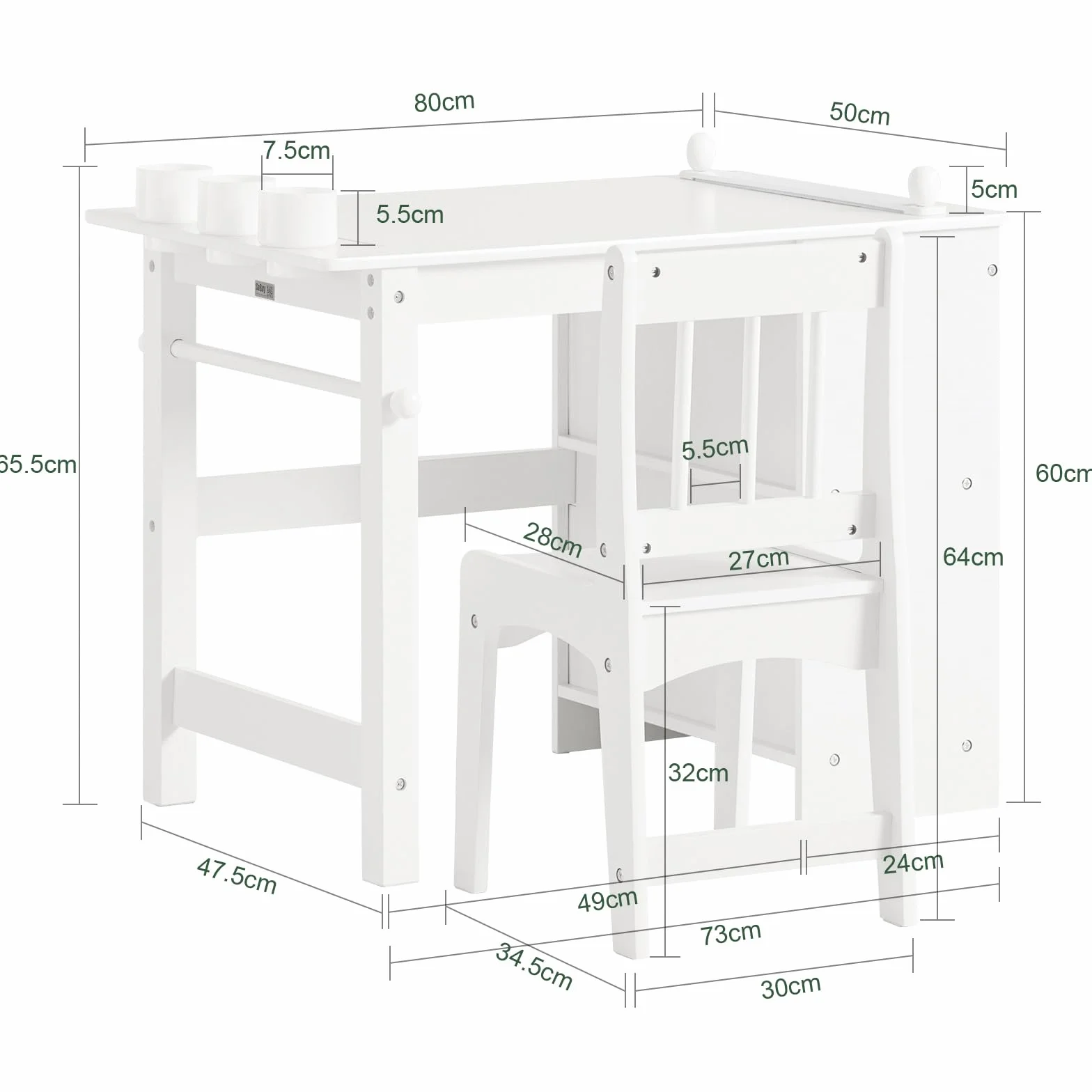 SoBuy KMB60-W Tavolino Bambini Set Tavolo e Sedie Multiattività 2 Ripiani Bianco 80x54x65,5cm