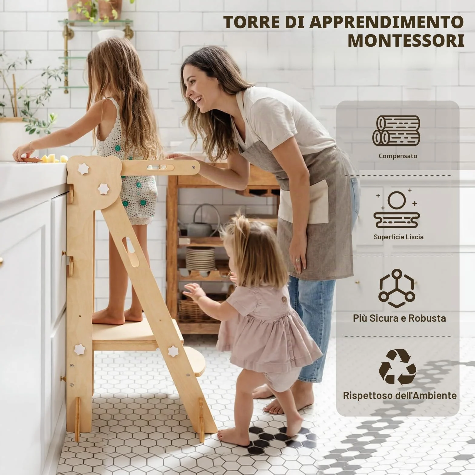 labebe Torre di apprendimento pieghevole 3 in 1 regolabile in altezza e larghezza per bambini da 1 anno