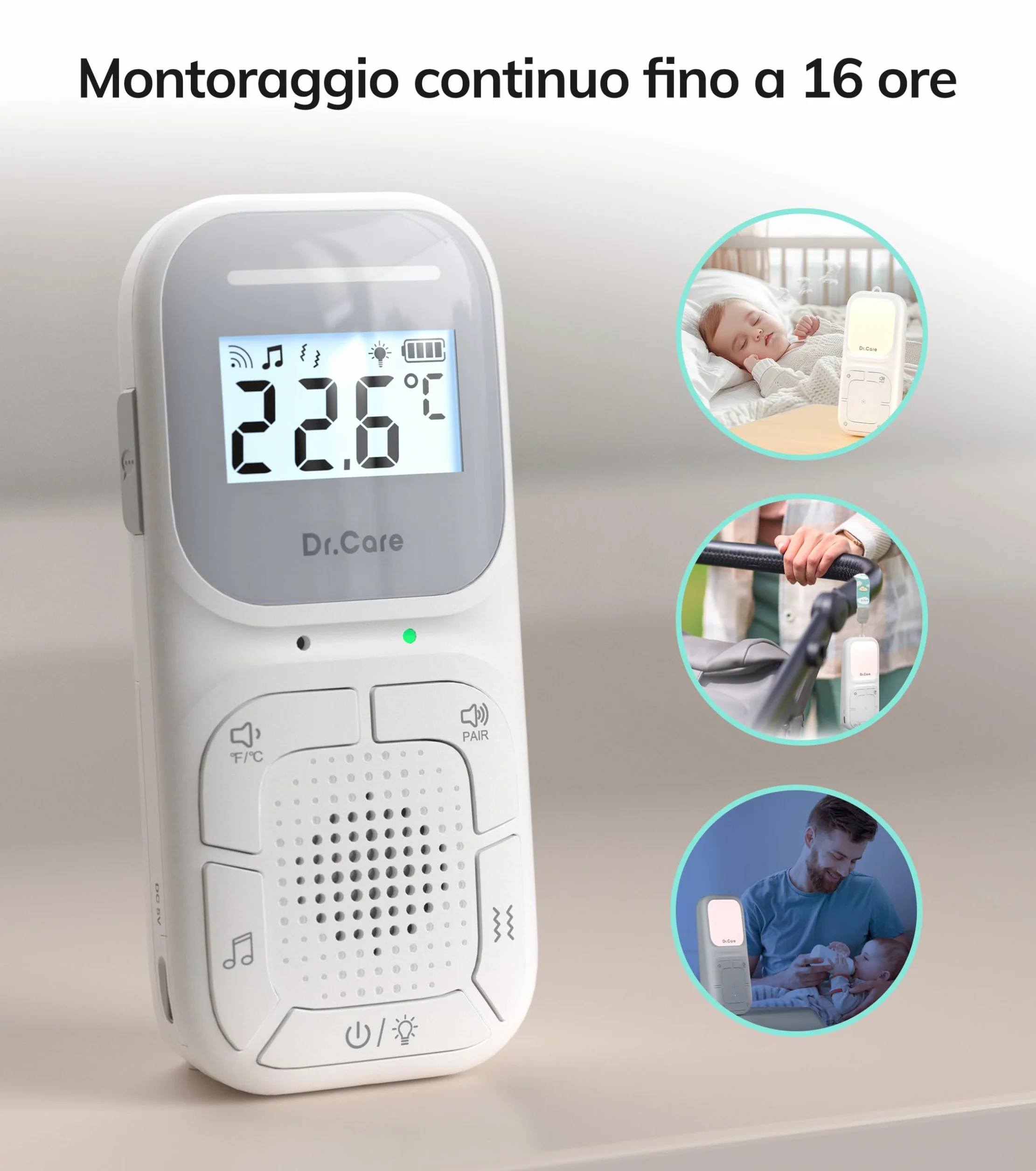 Dr.Care NeoGo Audio Baby Monitor pre-accoppiato VOX luce notturna portata 300 m