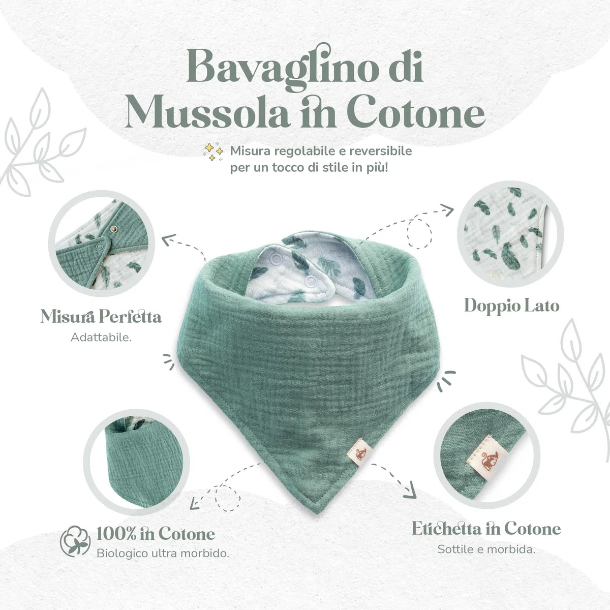 Mikito Set Neonato, Accessori Utili in Cotone Naturale Bio Mussola con Doudou, Massaggia Gengive, Bavaglino neonato. Unisex, Idea regalo maschio o femmina per baby shower, neo genitori