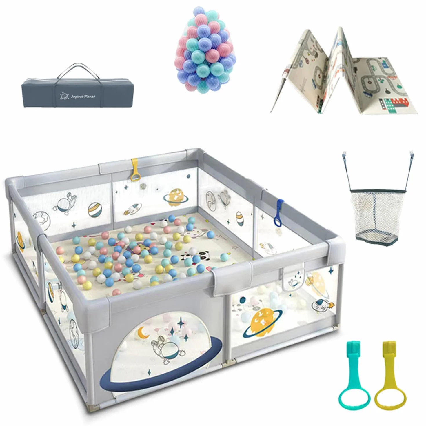 Baby box completo con tappeti, parco bambino in tessuto Oxford, centro attività per interni ed esterni, parco giochi per bambini con rete traspirante su quattro lati e ventose (150 x