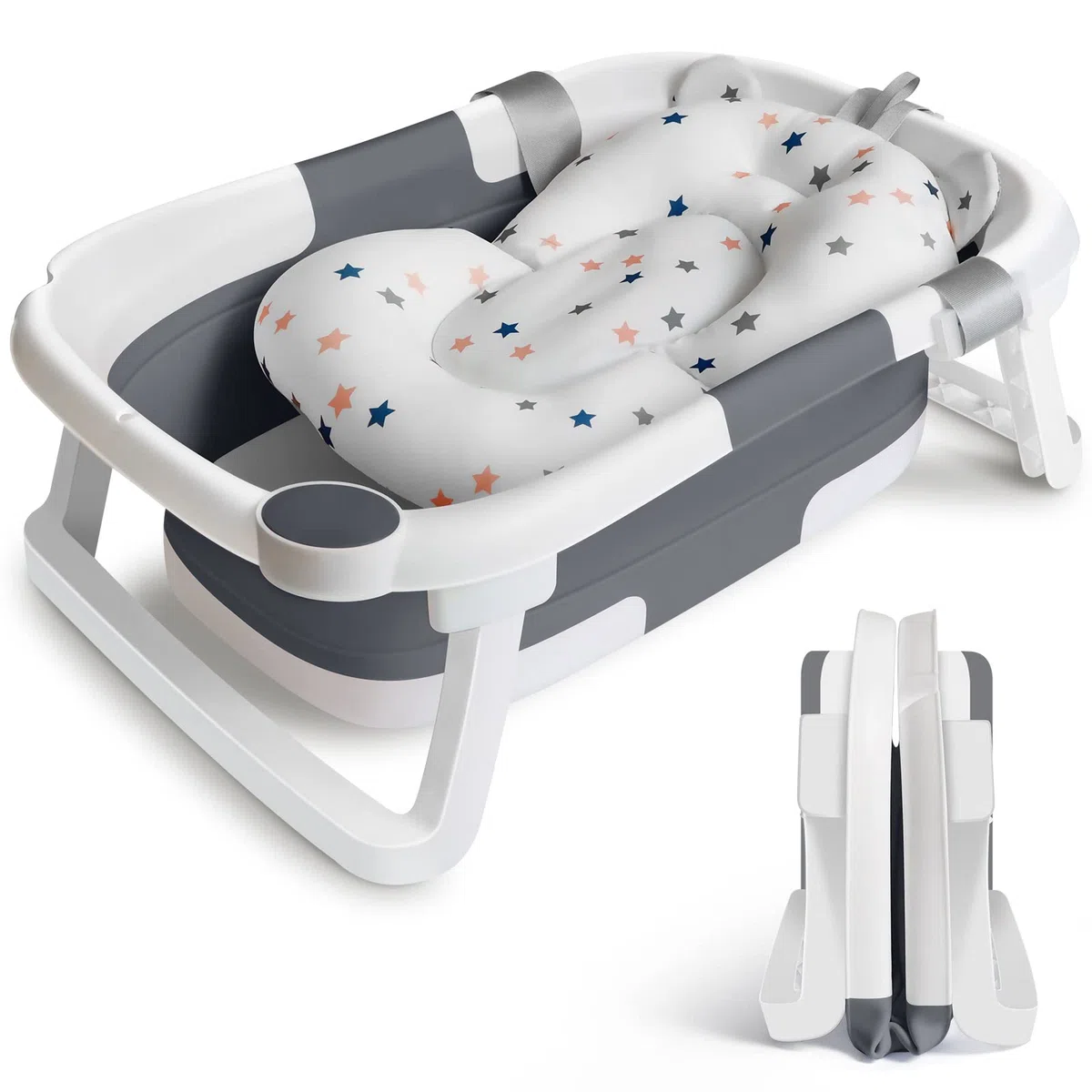 Vaschetta Bagnetto Neonato Pieghevole - Vasca da Bagno Portatile Con Materasso a Cuscino, Antiscivolo per Bambini