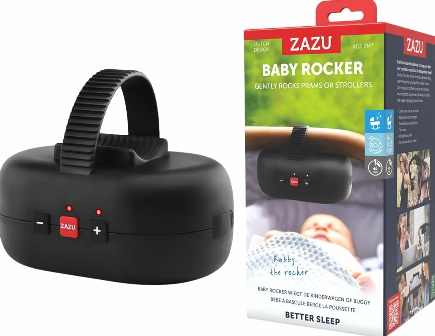 ZAZU Robby - Altalena automatica per passeggino, spessore regolabile, timer da 40 minuti, sensore da viaggio per bambini, ricaricabile USB-C, impermeabile, universale per passeggino e passeggino