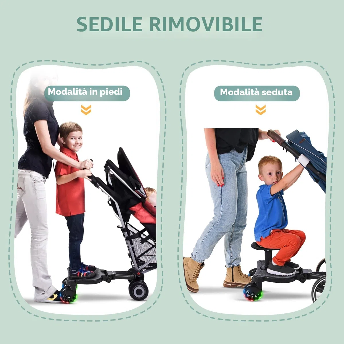 Pedana Universale per Passeggino, Pedana per Bambini con Ruote Lampeggianti, Pedana per Passeggino con Seduta Fantasia, Compatibile con Oltre Il 99% dei Passeggini, Carico 25 kg