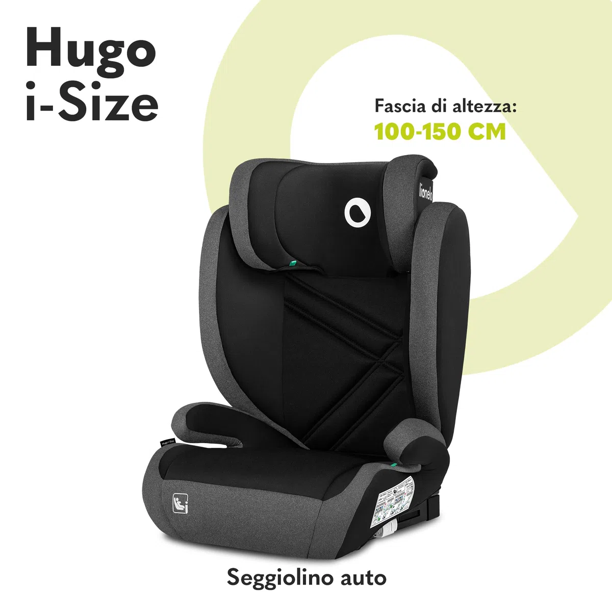 Lionelo Hugo I-size Seggiolino Auto ISOFIX con l'ultima Norma i-Size R129 per bambini Gruppo 2-3 (100-150cm) Poggiatesta a 8 Livelli,Memory Foam,Poggiabraccia,Protezione