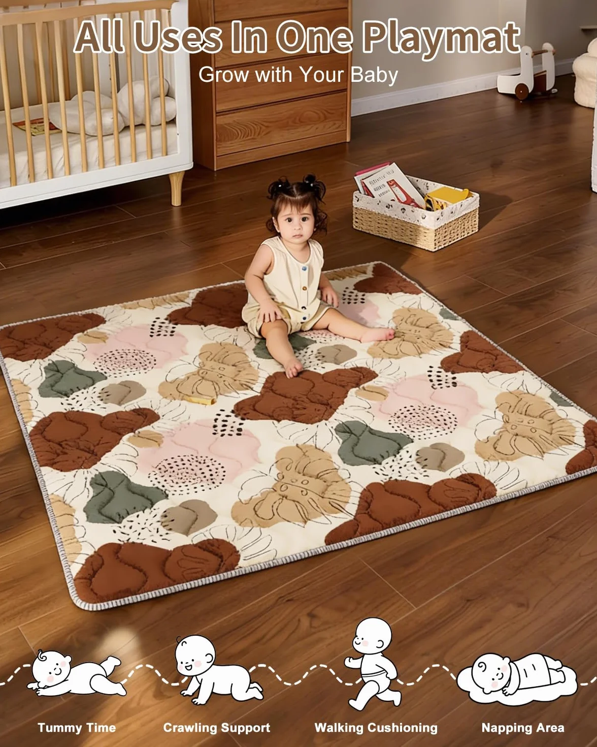Tappeto Gioco Bambini,Addensare Tappeto Gioco Neonato 200x180cm,Antiscivolo,Lavabile in Lavatrice,Pieghevole Tappeto Neonato Gattonamento,Tappeto Cameretta Bambino, Design in Stile Bohémien