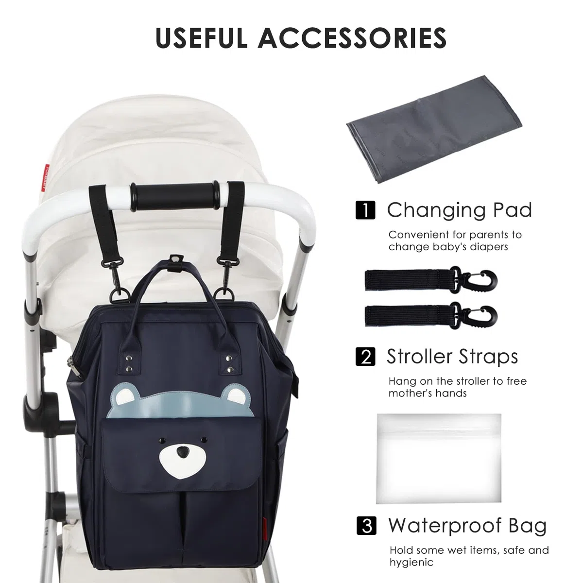 SONARIN Grande Capacità Zaino Fasciatoio Alla Moda,Borsa per Pannolini Multifunzione Impermeabile Zaino Mamma Neonato Borsa Fasciatoio da Viaggio con Fasciatoio & Ganci per Passeggino