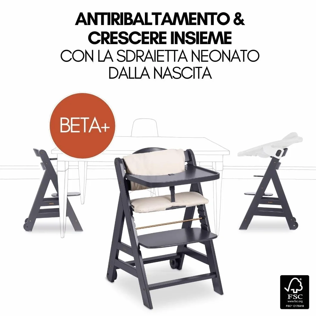 Hauck Seggiolone Evolutivo Beta+ Newborn Set Deluxe 2in1 Regolabile con Sdraietta Neonato, Cuscino Seduta e Vassoio