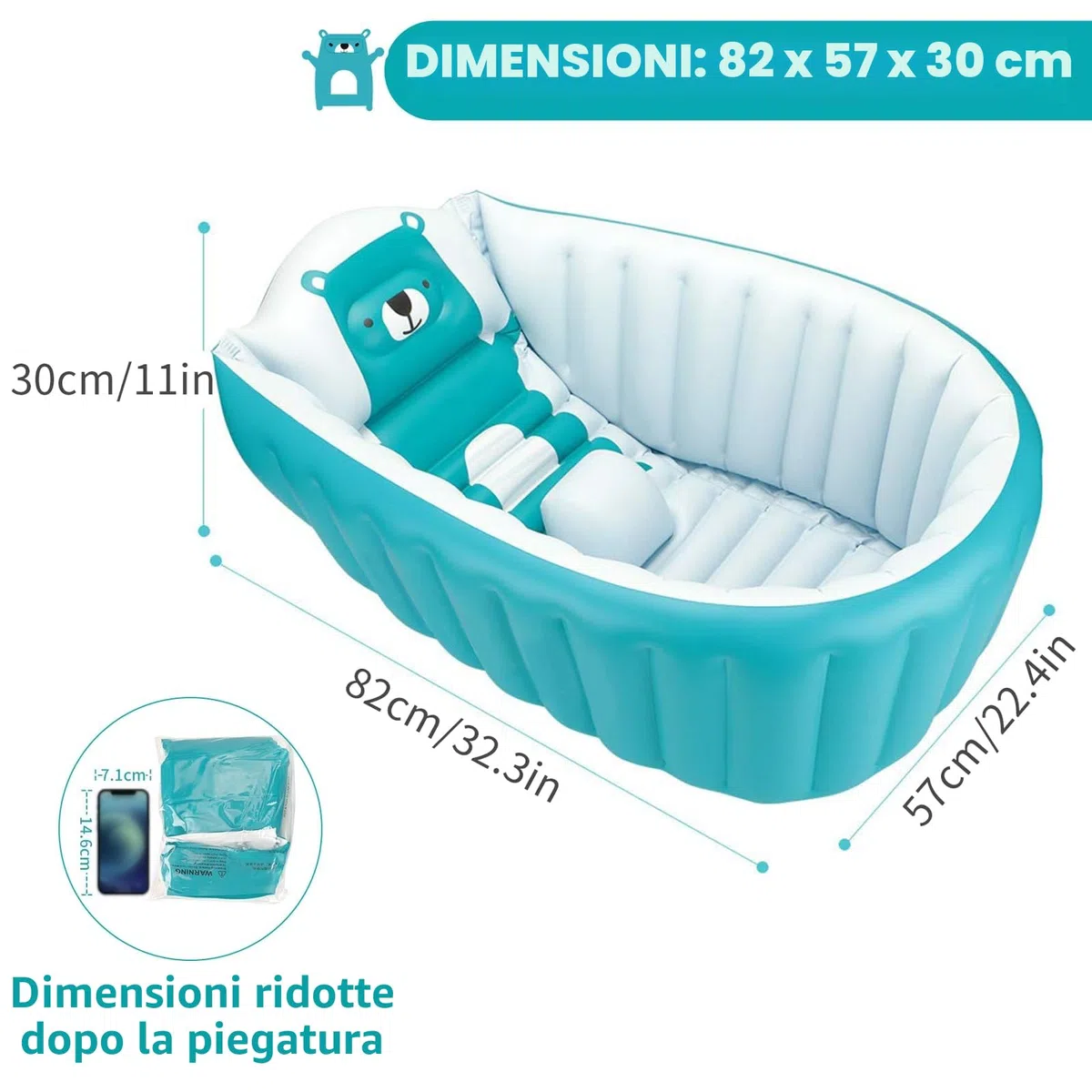 SANOTO Vasca da bagno per bambini 0-36 mesi, Gonfiabile Pieghevole Antiscivolo Morbido Vasca Da Bagno per Bambini Neonati, Navicella Portatile Bagnetto Pieghevole Bambino - Blu
