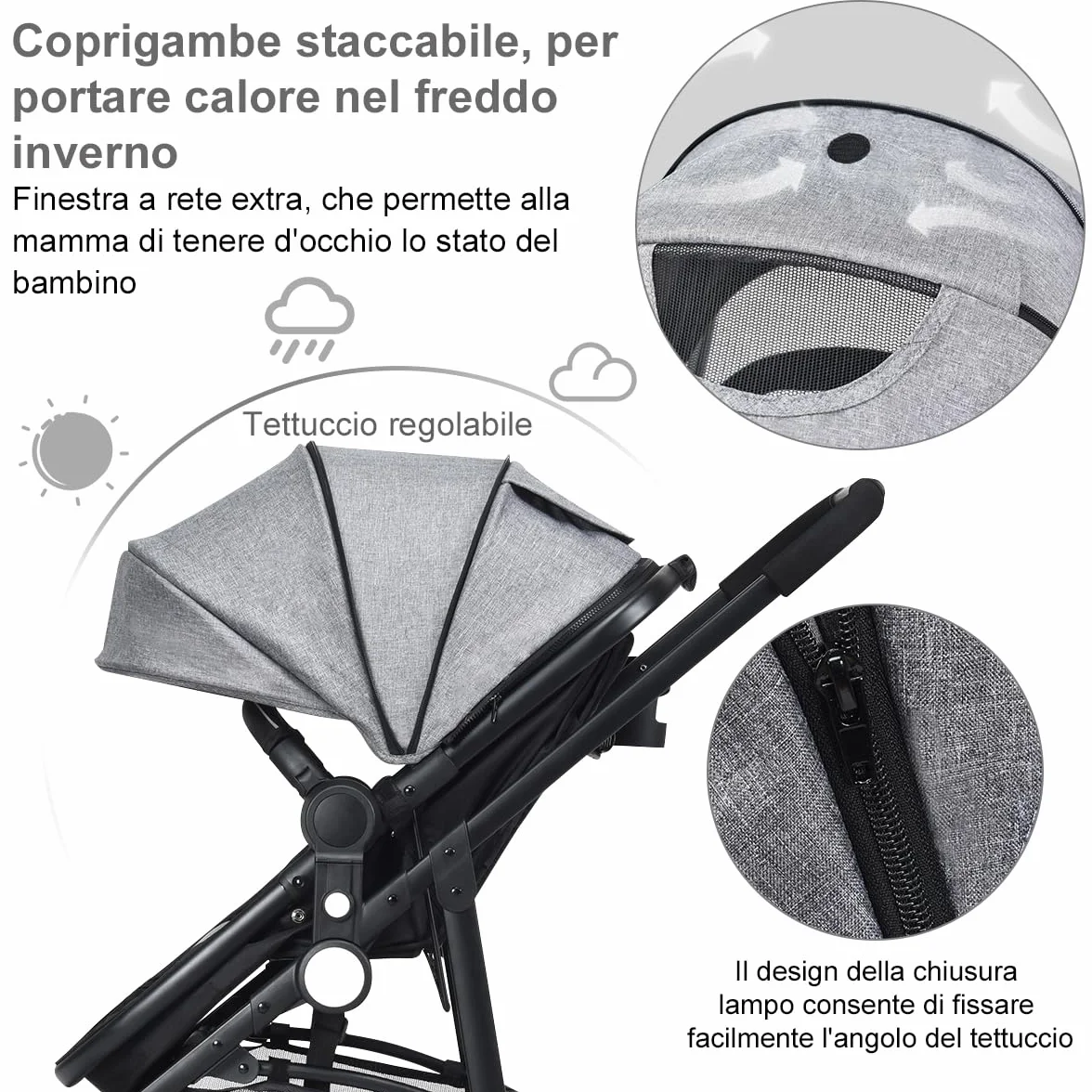 COSTWAY Passeggino 2 in 1 Pieghevole con Sedile Reversibile, Schienale Regolabile, per Bambini 0-3 Anni (Grigio)