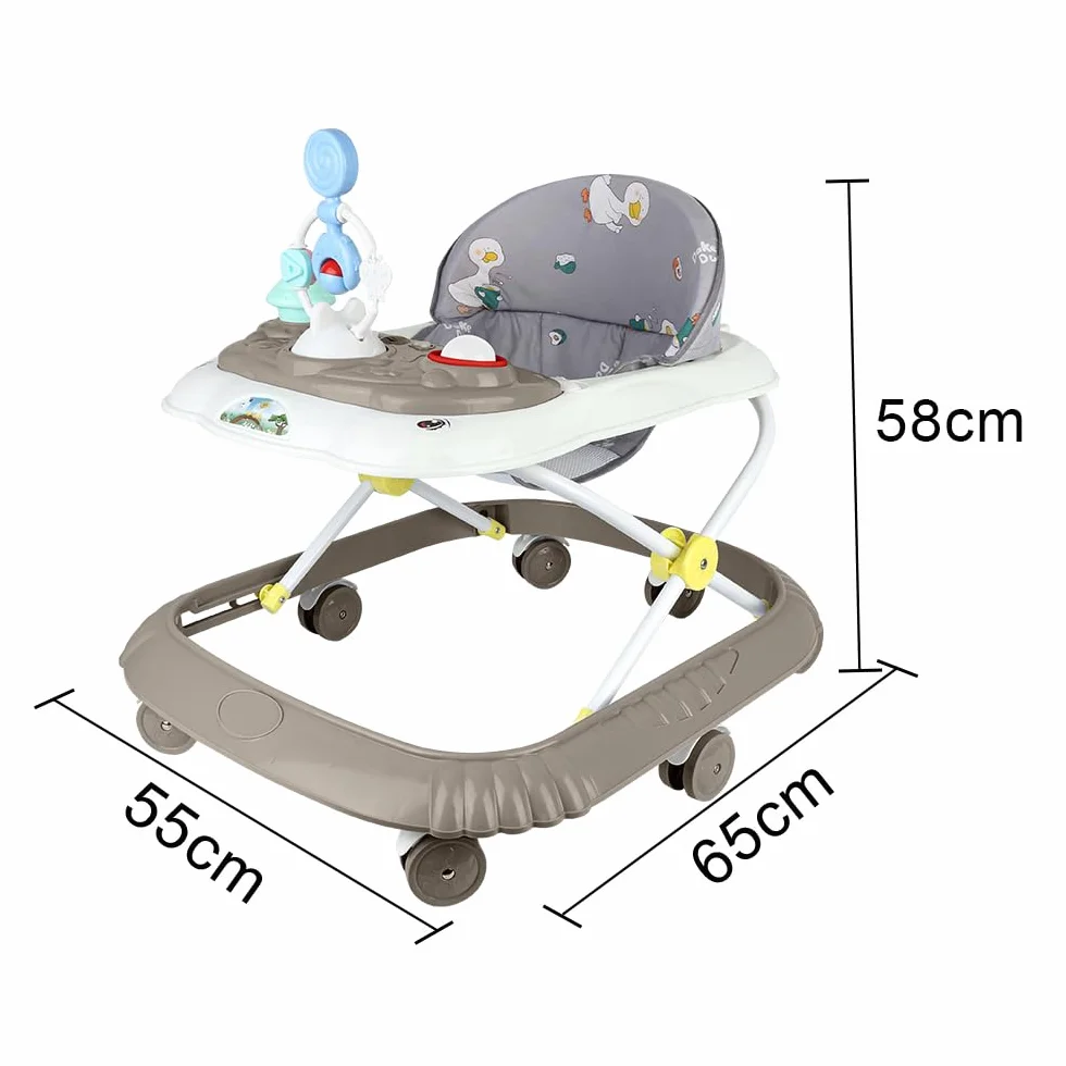 Girello Bambino Primi Passi per Bambini da 6 Mesi a 15 kg, Regolabile in Altezza, girello pieghevole per bambini con vassoio di gioco interattivo con suoni, 67 * 72 * 92cm - Cachi (B)