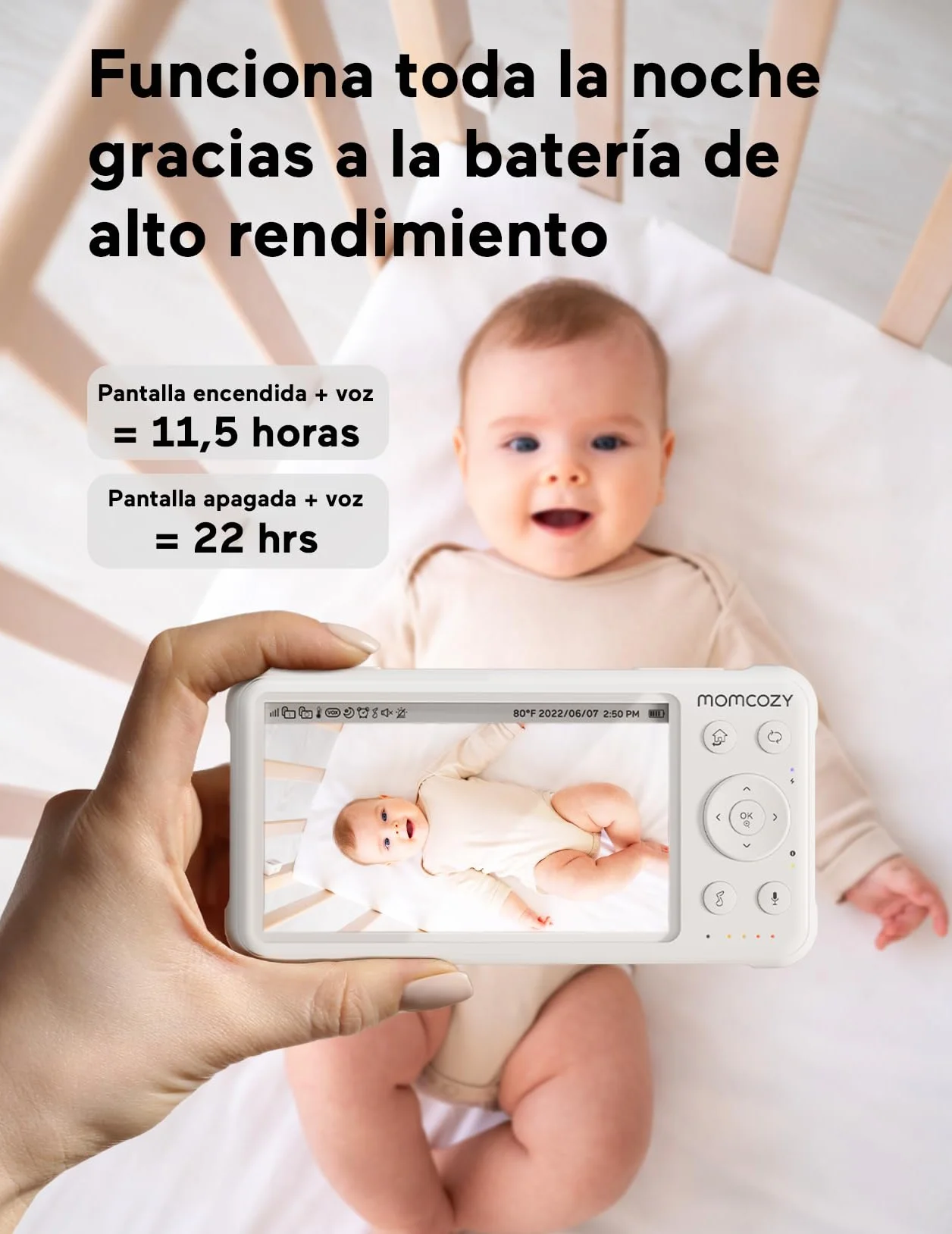 momcozy BM01 Baby Monitor Video con 2 Telecamere, 5" 1080P HD Split-Screen, Batteria 5000mAh, No WiFi,Visione Notturna, Audio Bidirezionale, VOX, 300m, Idea Regalo Nascita per Gemelli