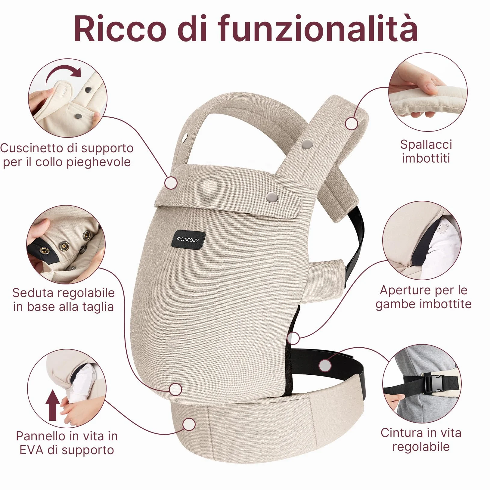 Momcozy Marsupio Neonato Ergonomico 3,2–20 kg (3-24 mesi) Cachi