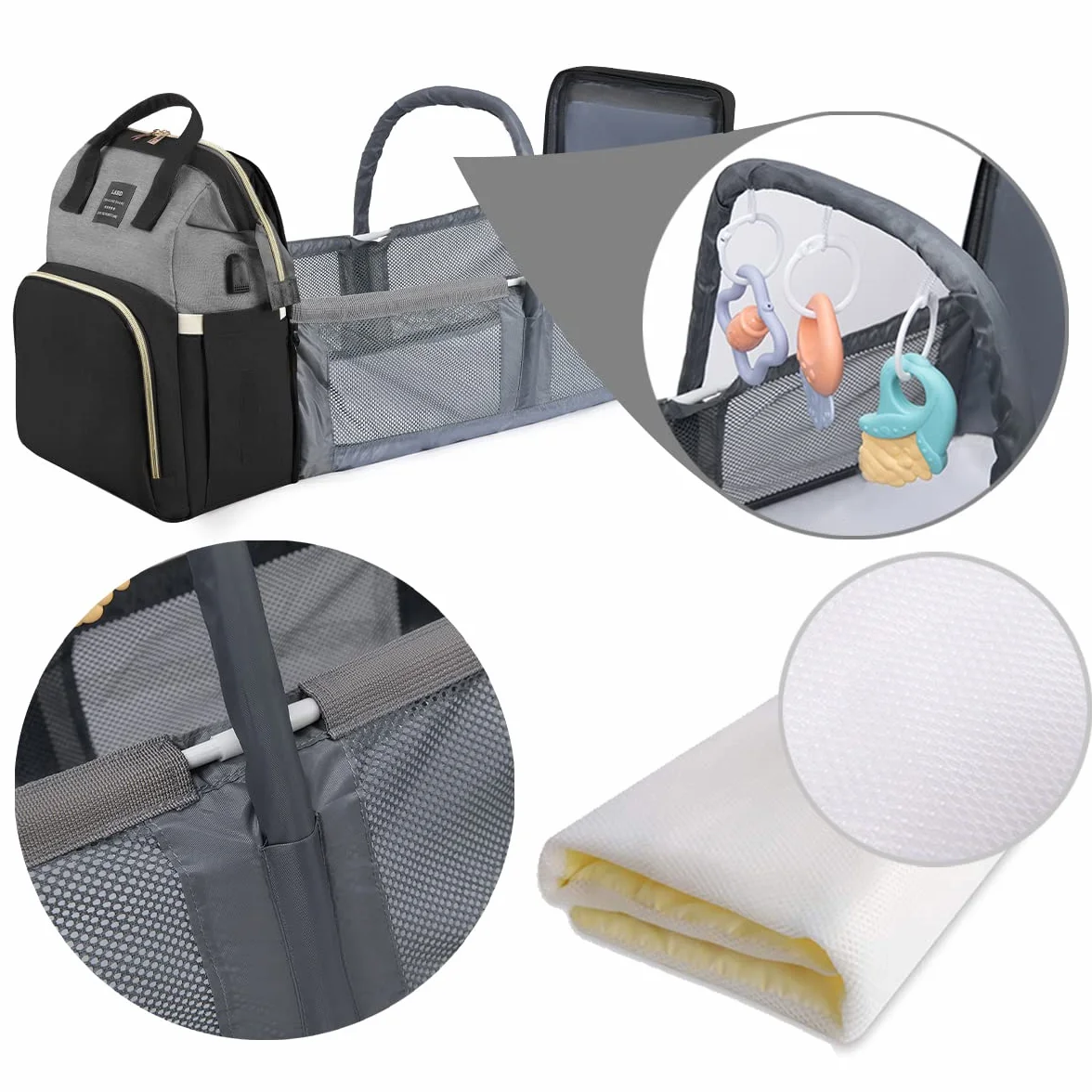Zaino Fasciatoio Mamma Multifunzione Grande con Lettino e Borsa Isolante