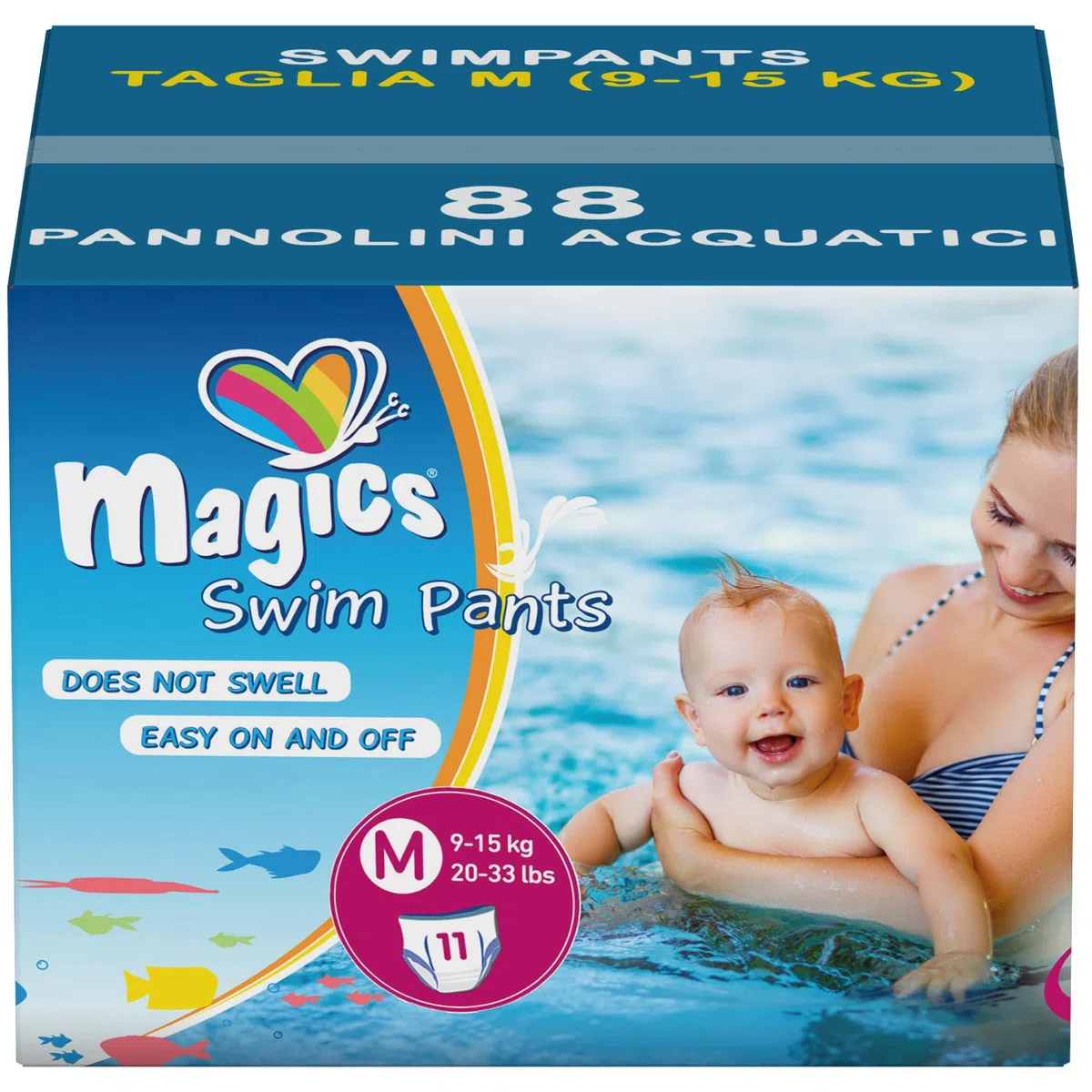 Magics Swim Pants, Pannolini Costumino, Taglia M (9-15kg), Formato Cartone 88 Pannolini Acquatici