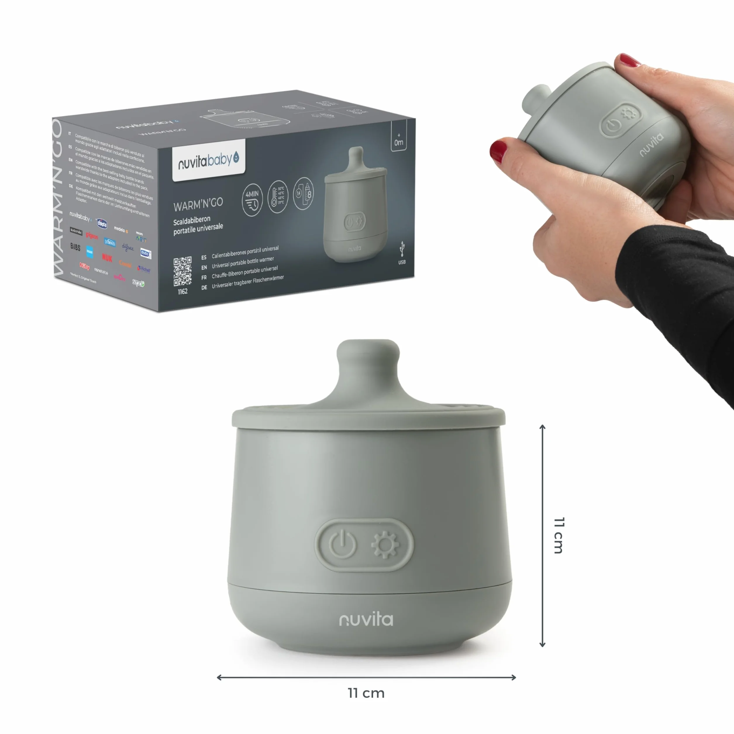 Nuvita Scaldabiberon Portatile Universale 1162 Warm'n'Go con USB, 4 Impostazioni di Temperatura, Scalda fino a 8 Biberon
