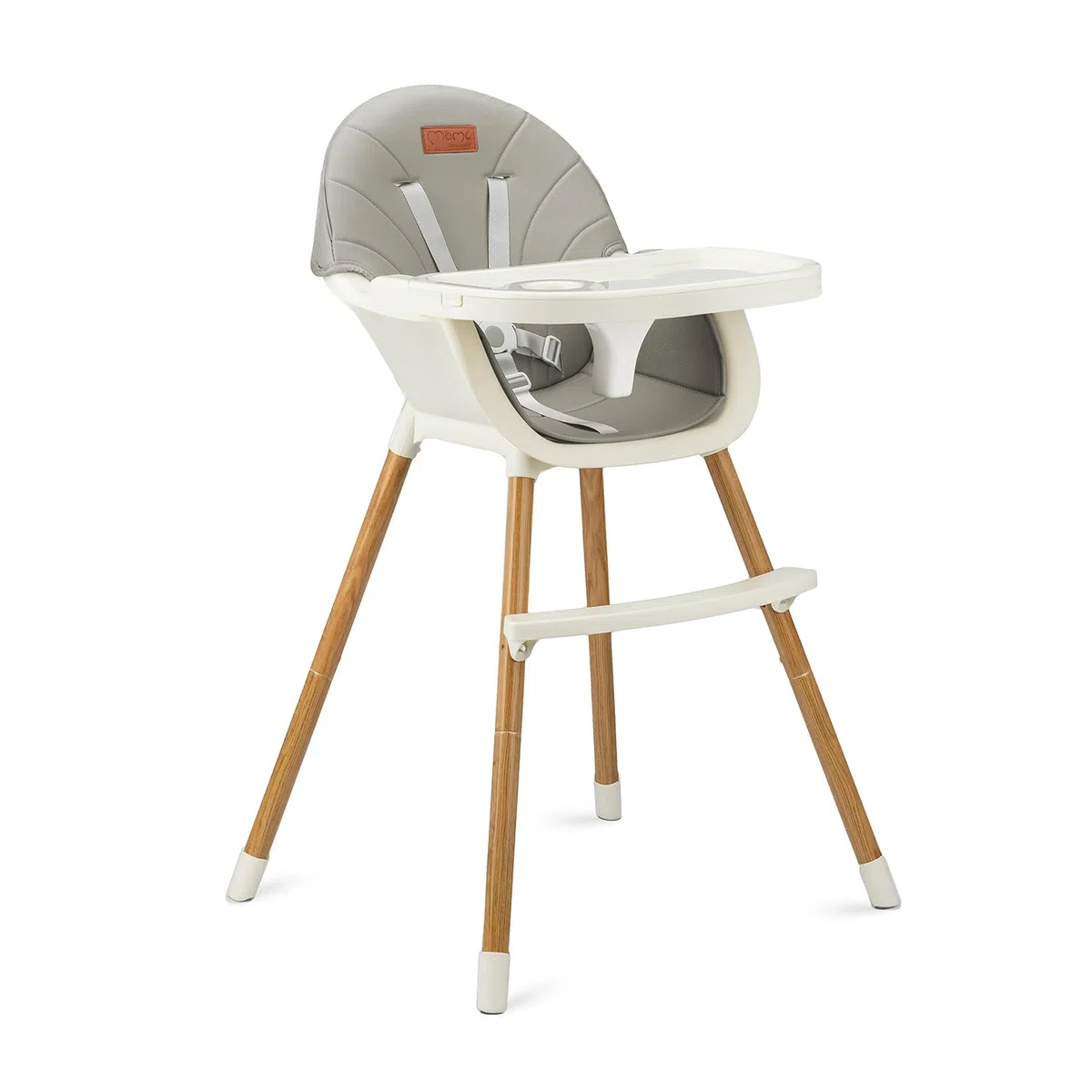 MoMi Seggiolone Pappa Evolutivo 3 in 1 - Sedia Evolutiva per Bambini da 6 a 36 Mesi - Cinture di sicurezza, Rivestimento in ecopelle, Poggiapiedi, Portabicchiere, Gioco con Ventosa - Grigio
