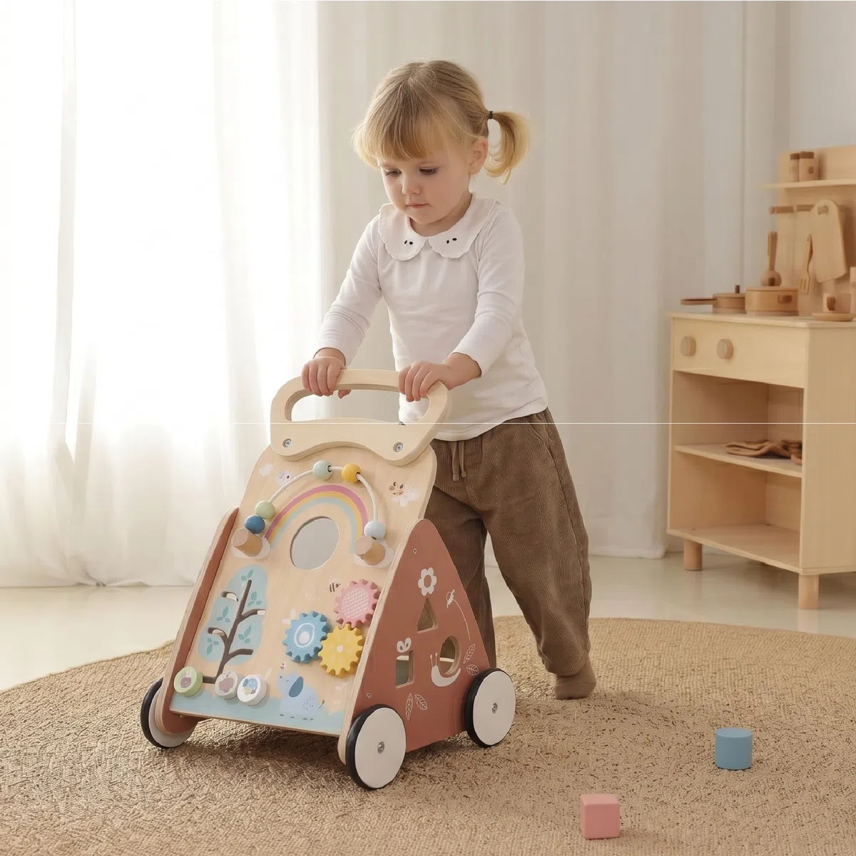 MS BabyWorld – Montessori MIMO – Primi Passi in Legno per Bambini | Carrello Primi Passi con Giochi e Attività | Per Imparare a Camminare | Da +12 Mesi