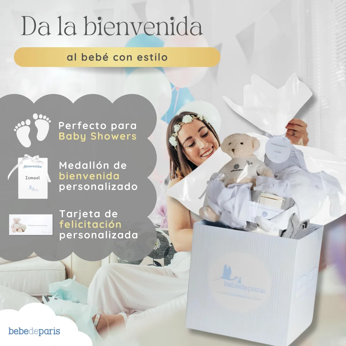 BebeDeParis Set Regalo Nascita personalizzato per neonato: Accappatoio, Body, Néceser, custodia Muselina e orso di peluche 6/12 mesi