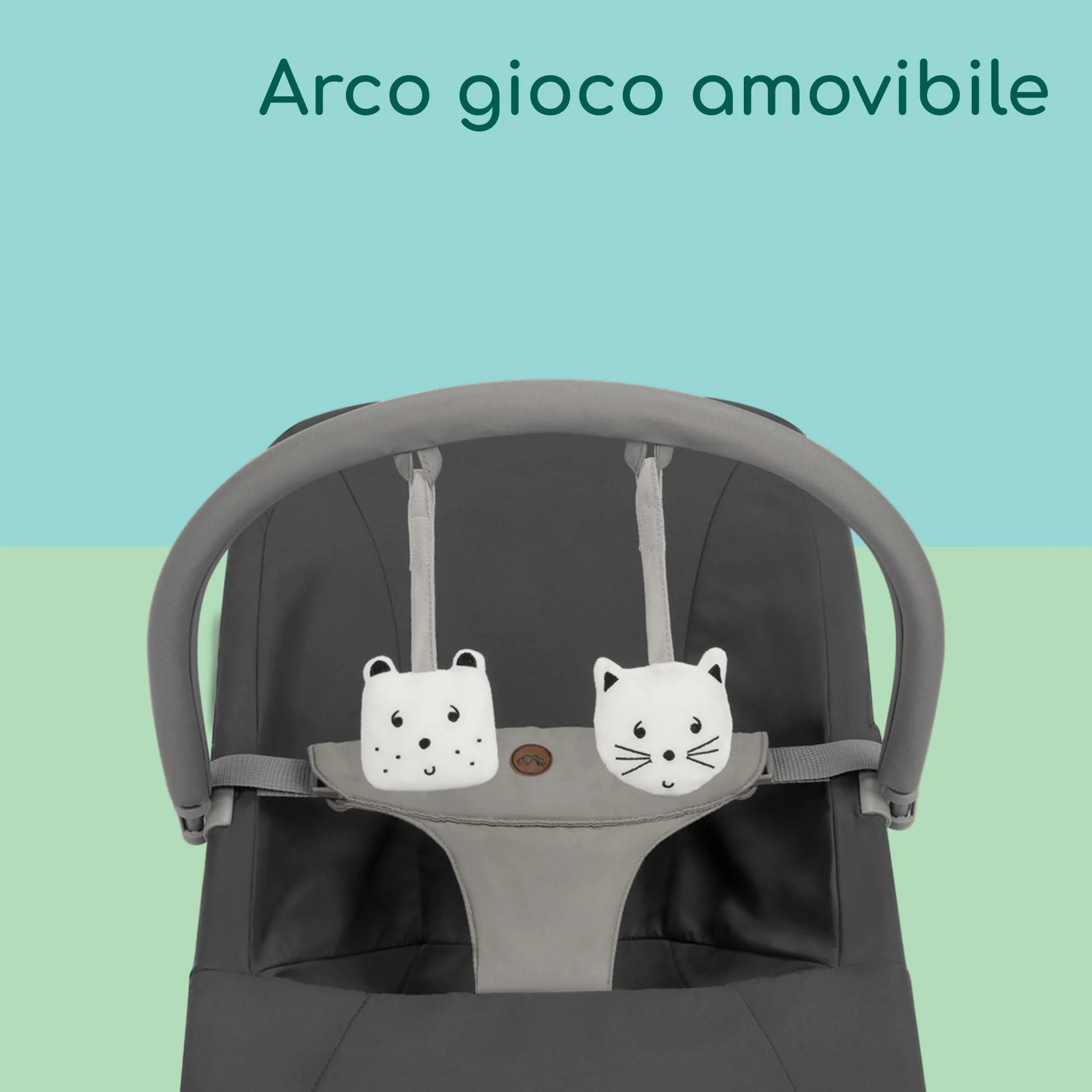 Bebeconfort Aster, Sdraietta Neonato 0–2 anni, Sdraietta a dondolo, Arco Gioco, Schienale Reclinabile Imbottito, Leggera (2,7 kg), Pieghevole Ultracompatta, Modalità fissa, Tinted Graphite
