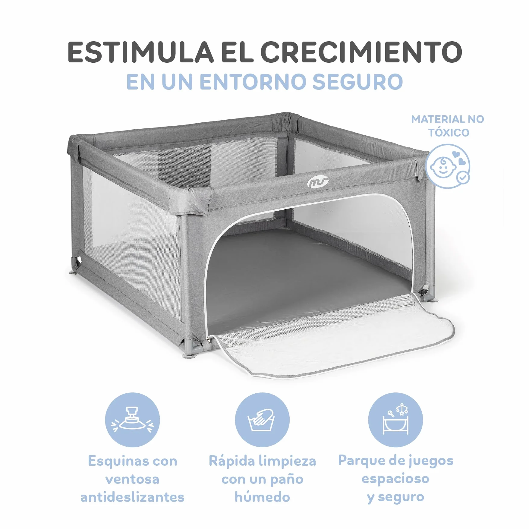 MS BabyWorld - Recinto per bambini L + Tappeto gioco per bambini 120 * 120cm - Tappeto bifacciale, altamente imbottito (spessore 1 cm), Box molto grande e alto - pieghevole e con borsa trasporto