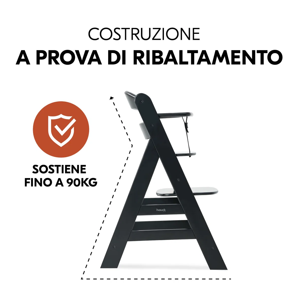 hauck Seggiolone Pappa Alpha Plus Set Newborn - Seggiolone Pappa Bimbi in Legno, Evolutivo con Sdraietta Neonato 2in1 e Cuscino - Nero
